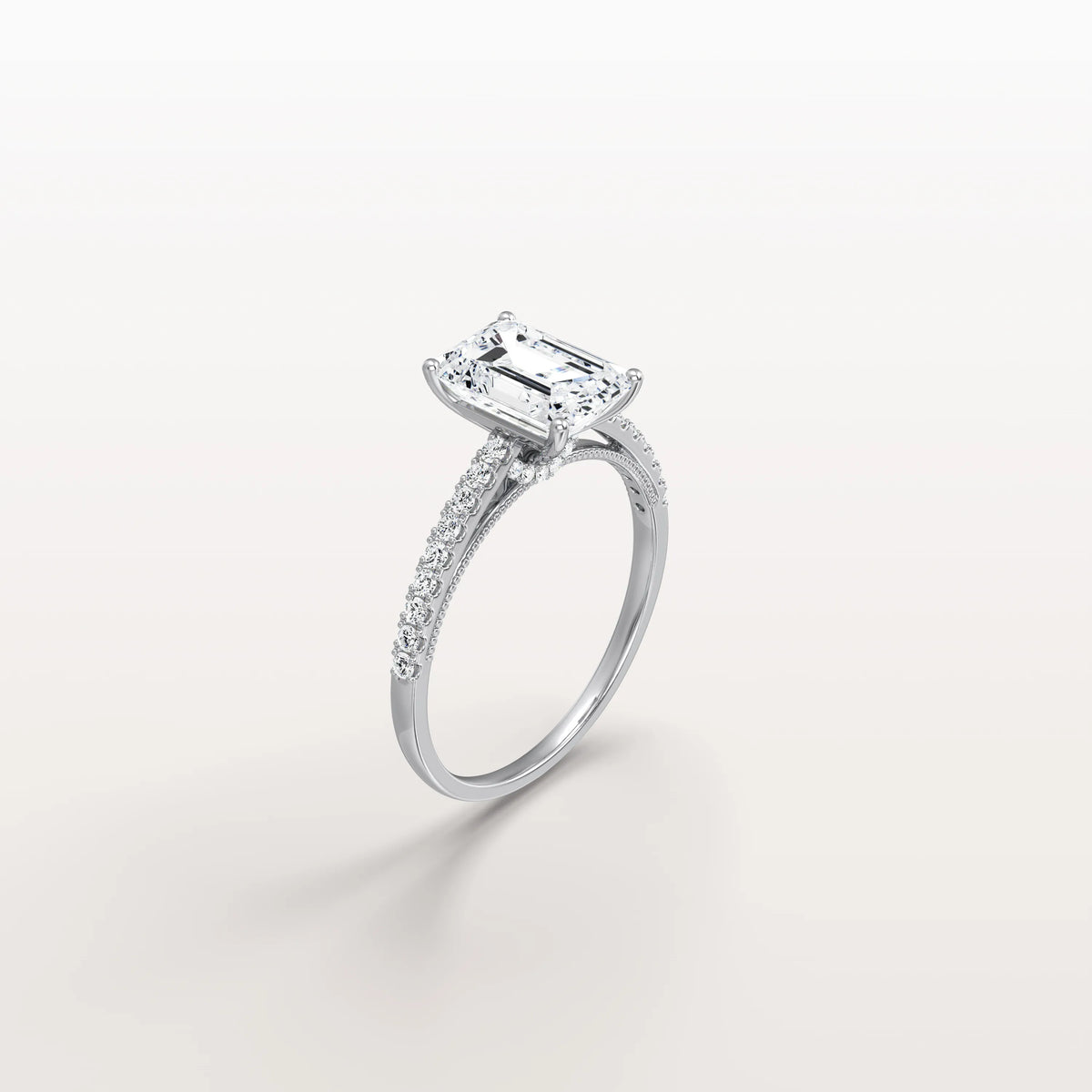 Emerald Cut Solitaire Pave 2CT Lab Grown Engagement Ring - Rings