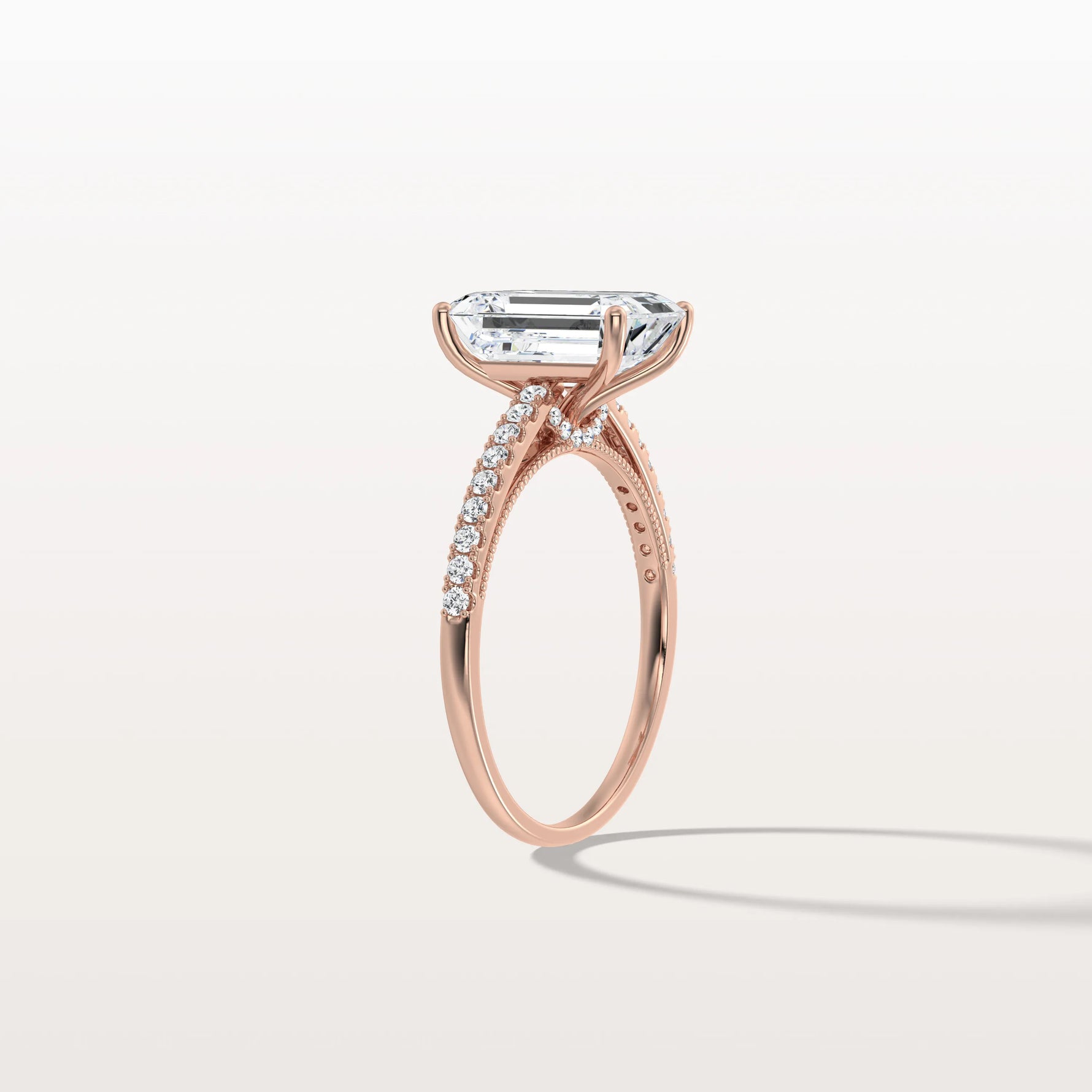 Emerald Cut Solitaire Pave 3CT Lab Grown Engagement Ring - Rings
