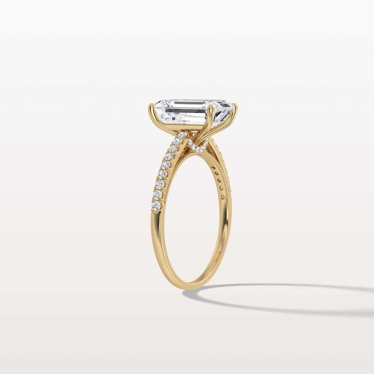 Emerald Cut Solitaire Pave 3CT Lab Grown Engagement Ring - Rings