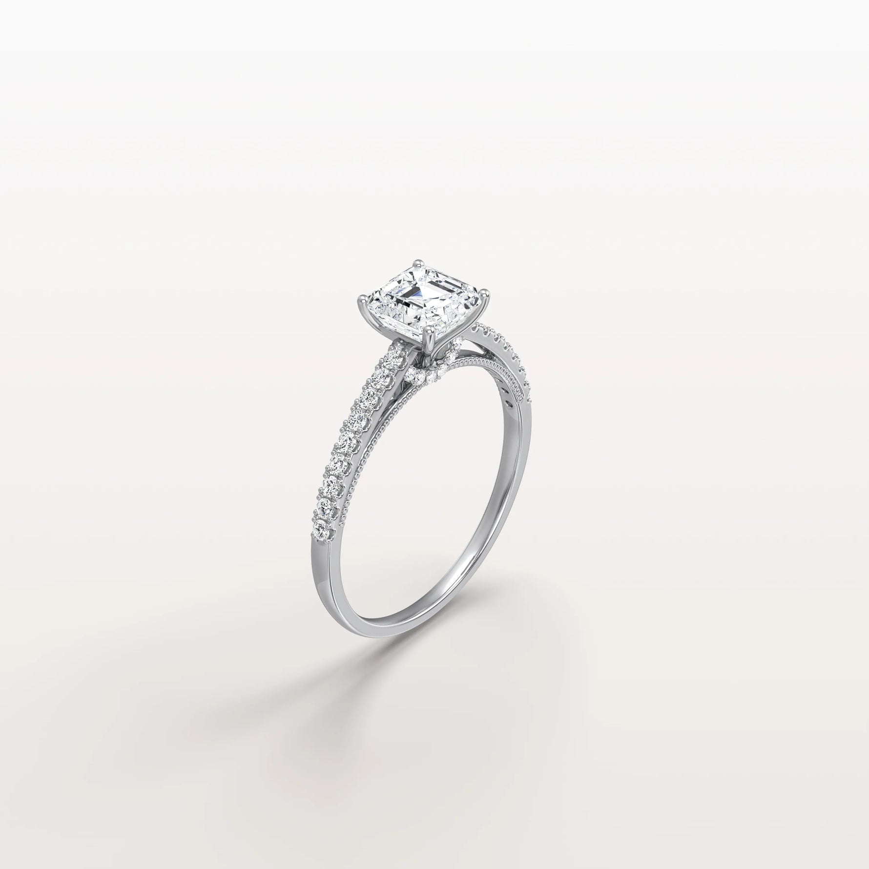 Asscher Cut Pave Solitaire 1CT Lab Grown Engagement Ring - Rings
