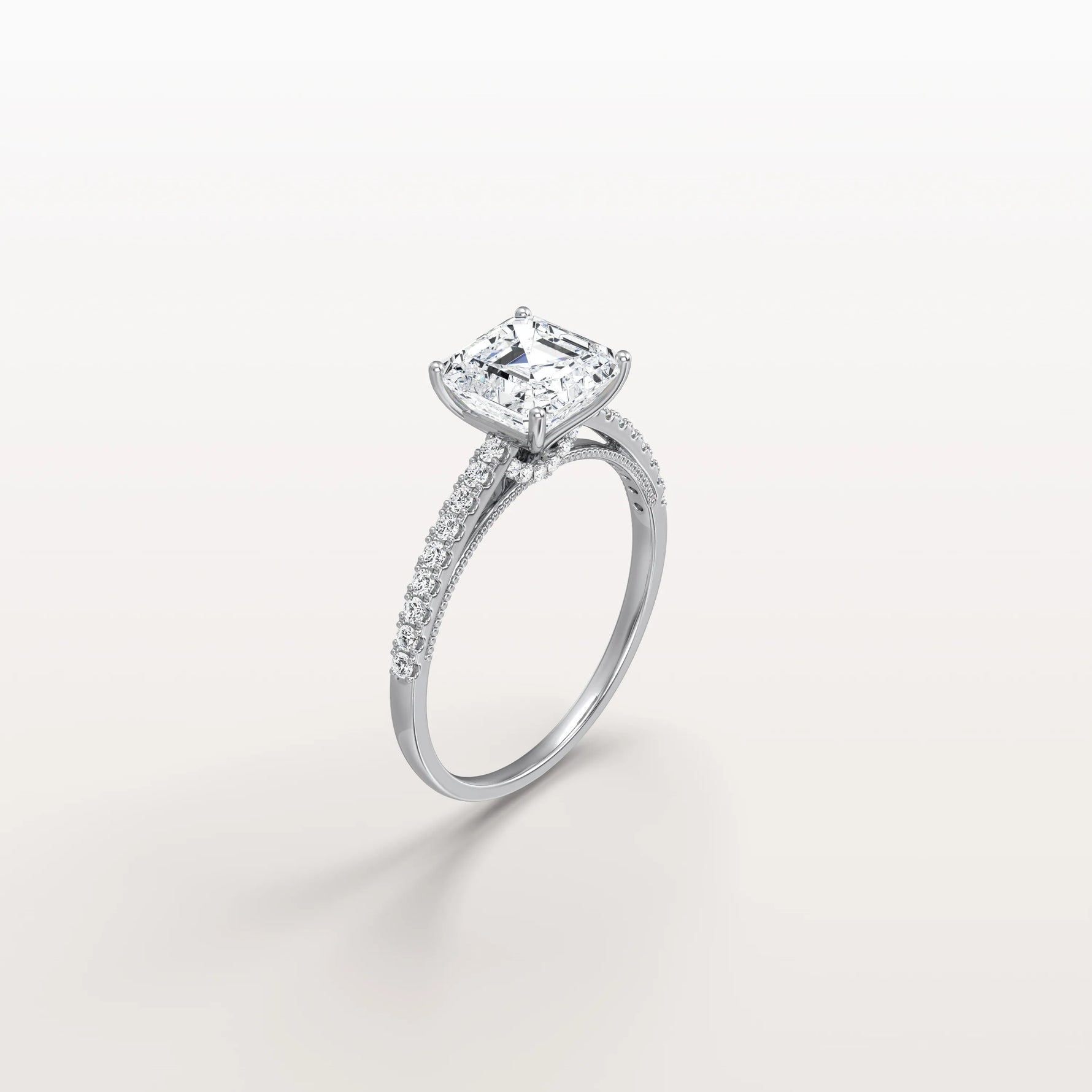 Asscher Cut Pave Solitaire 2CT Lab Grown Engagement Ring - Rings