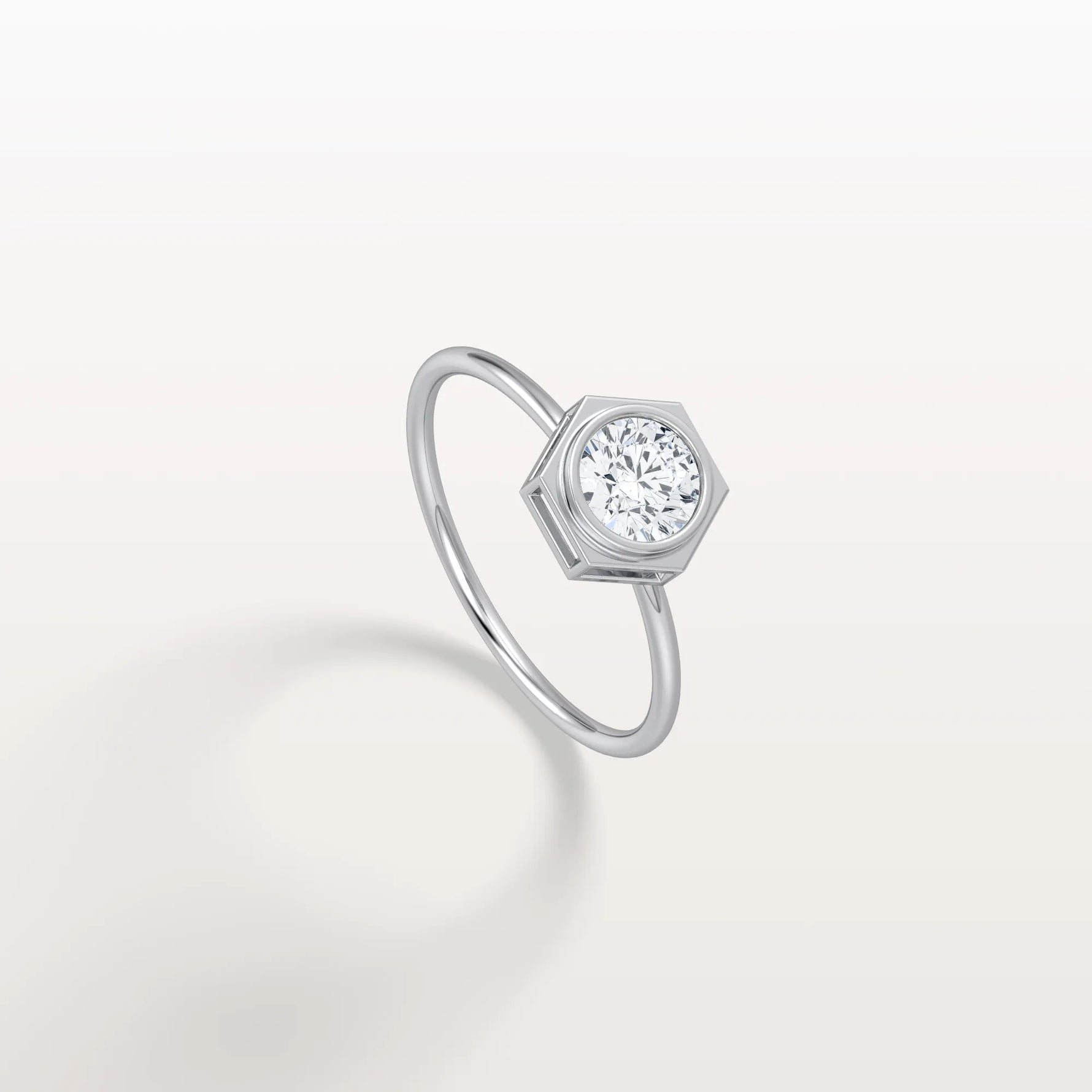 Hexagon Bezel Solitaire Round Lab Diamond Ring - Rings