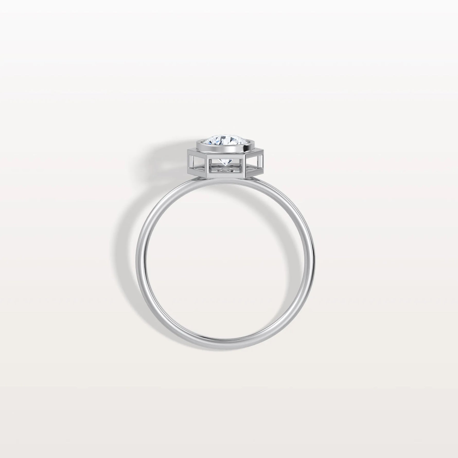 Hexagon Bezel Solitaire Round Lab Diamond Ring - Rings