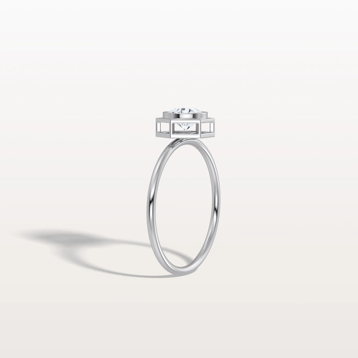 Hexagon Bezel Solitaire Round Lab Diamond Ring - Rings