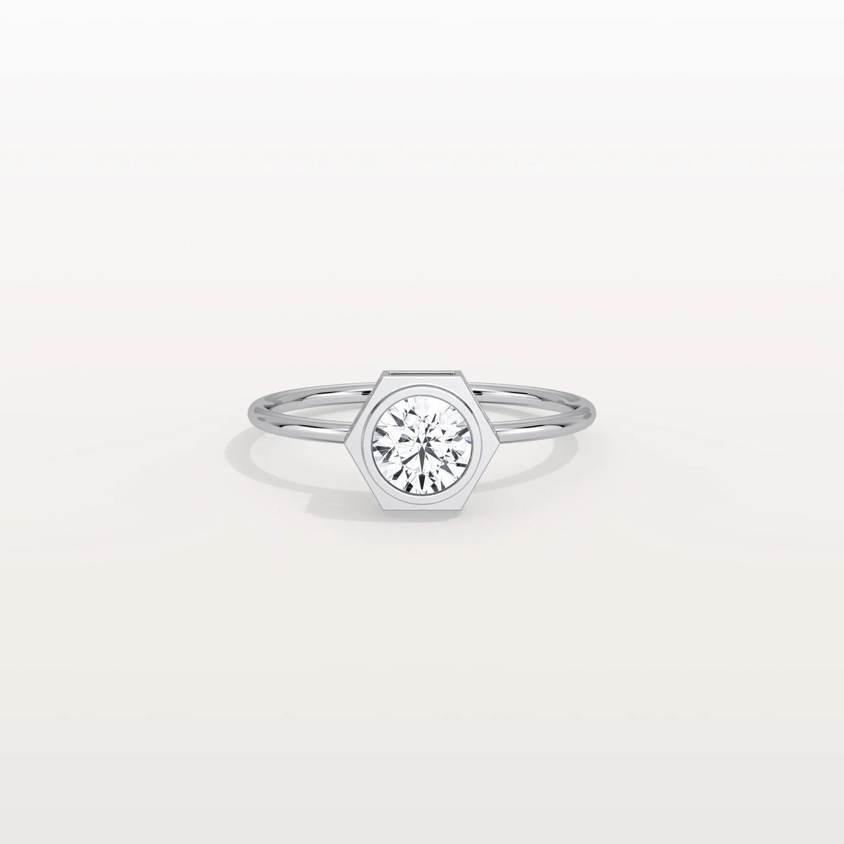 Hexagon Bezel Solitaire Round Lab Diamond Ring - Rings