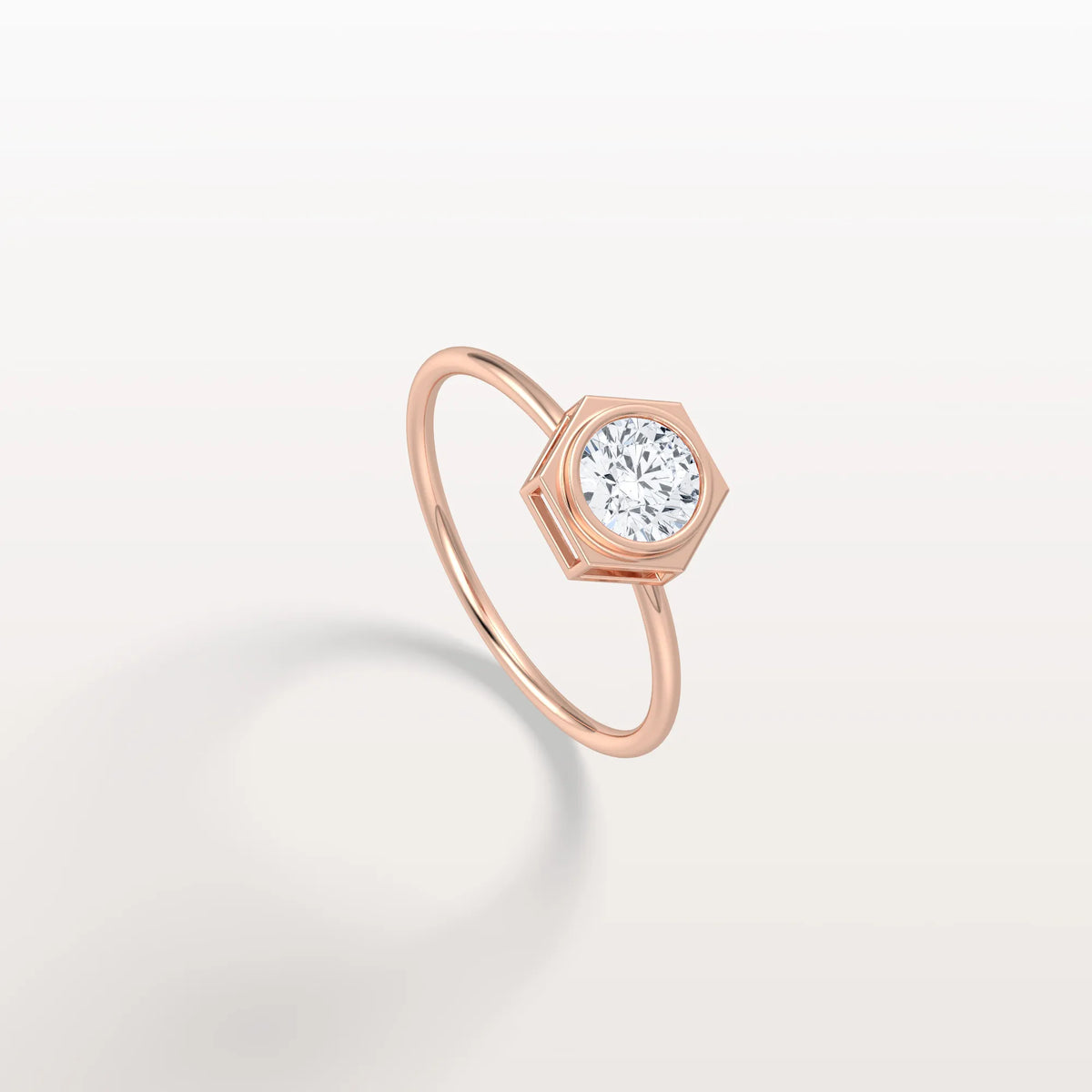 Hexagon Bezel Solitaire Round Lab Diamond Ring - Rings