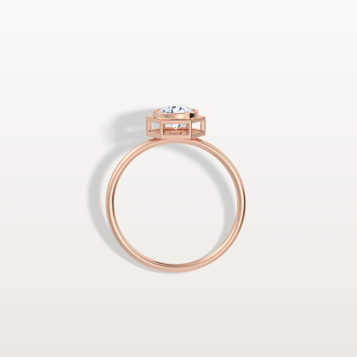 Hexagon Bezel Solitaire Round Lab Diamond Ring - Rings
