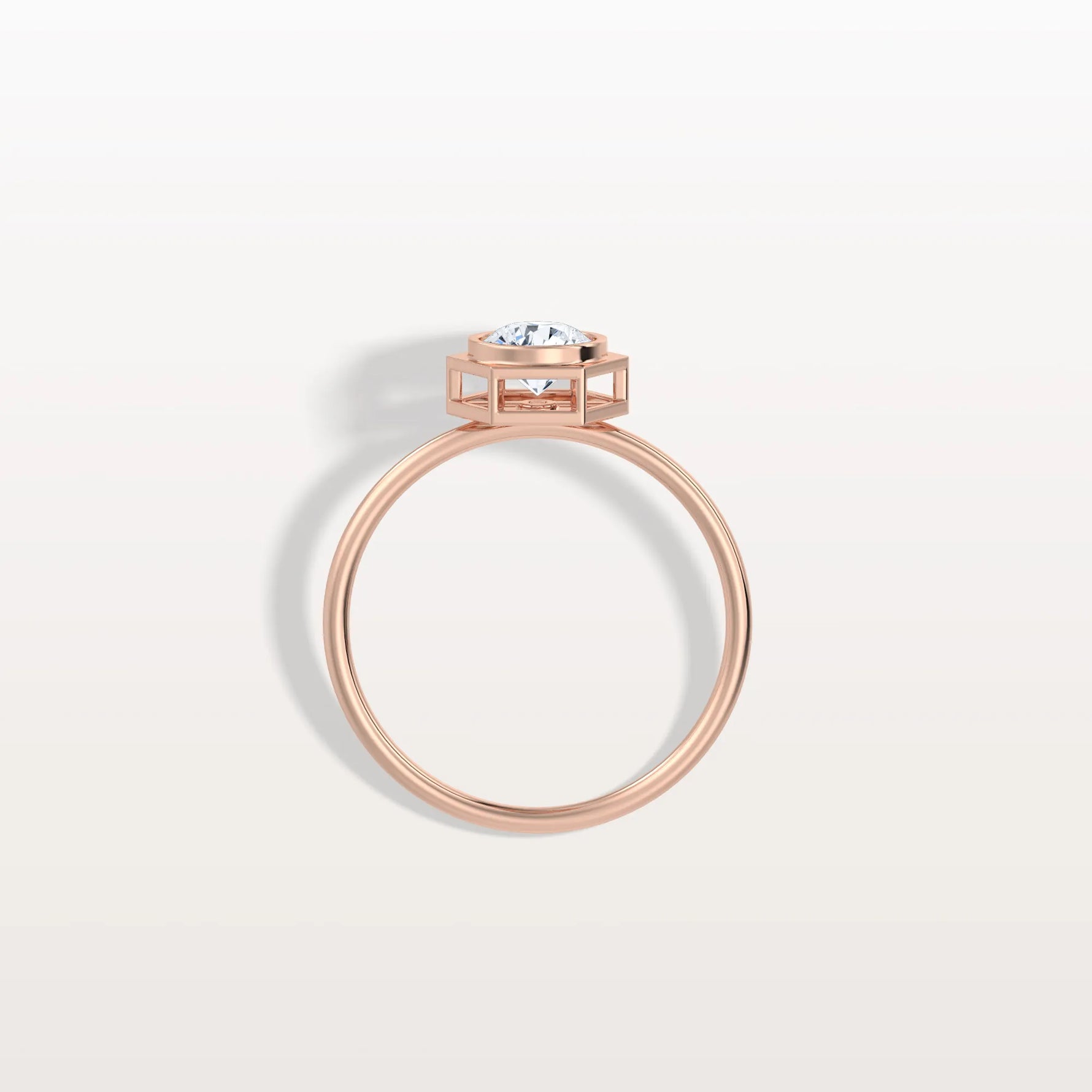 Hexagon Bezel Solitaire Round Lab Diamond Ring - Rings