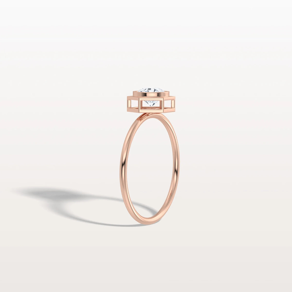 Hexagon Bezel Solitaire Round Lab Diamond Ring - Rings