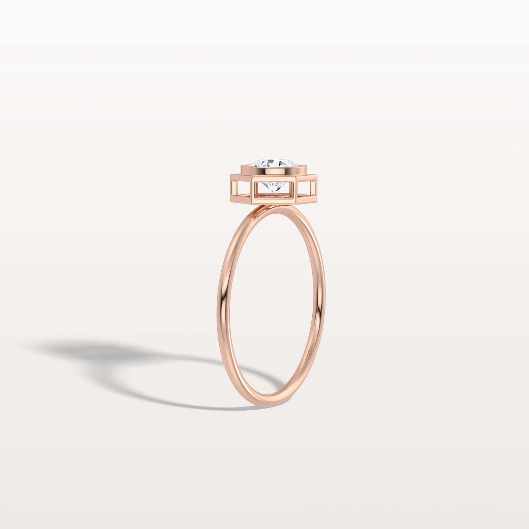 Hexagon Bezel Solitaire Round Lab Diamond Ring - Rings
