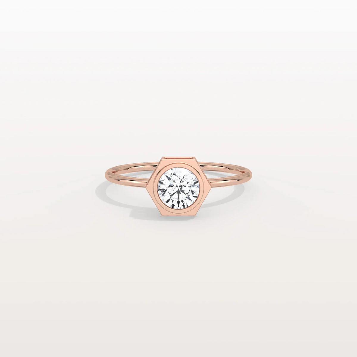 Hexagon Bezel Solitaire Round Lab Diamond Ring - Rings
