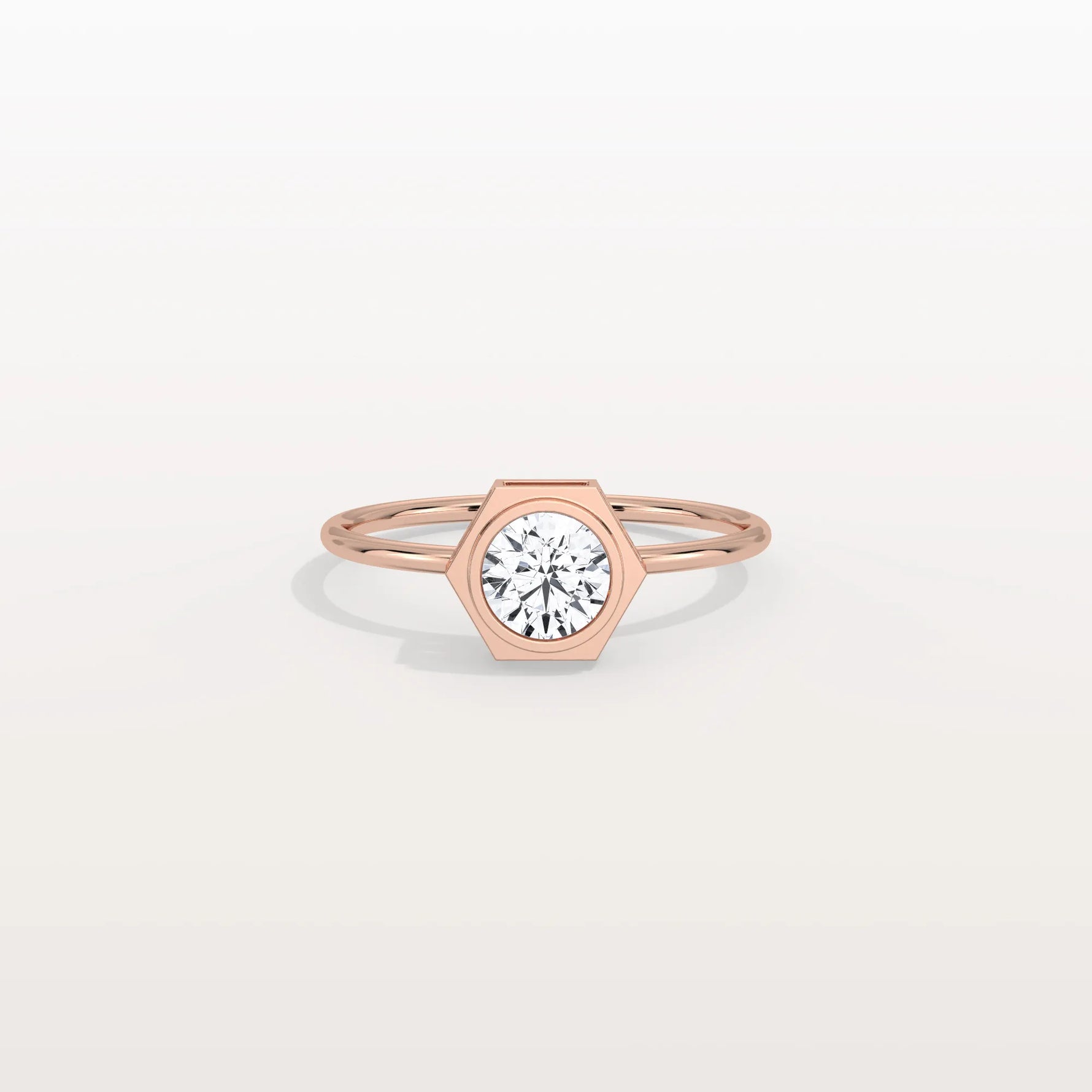 Hexagon Bezel Solitaire Round Lab Diamond Ring - Rings