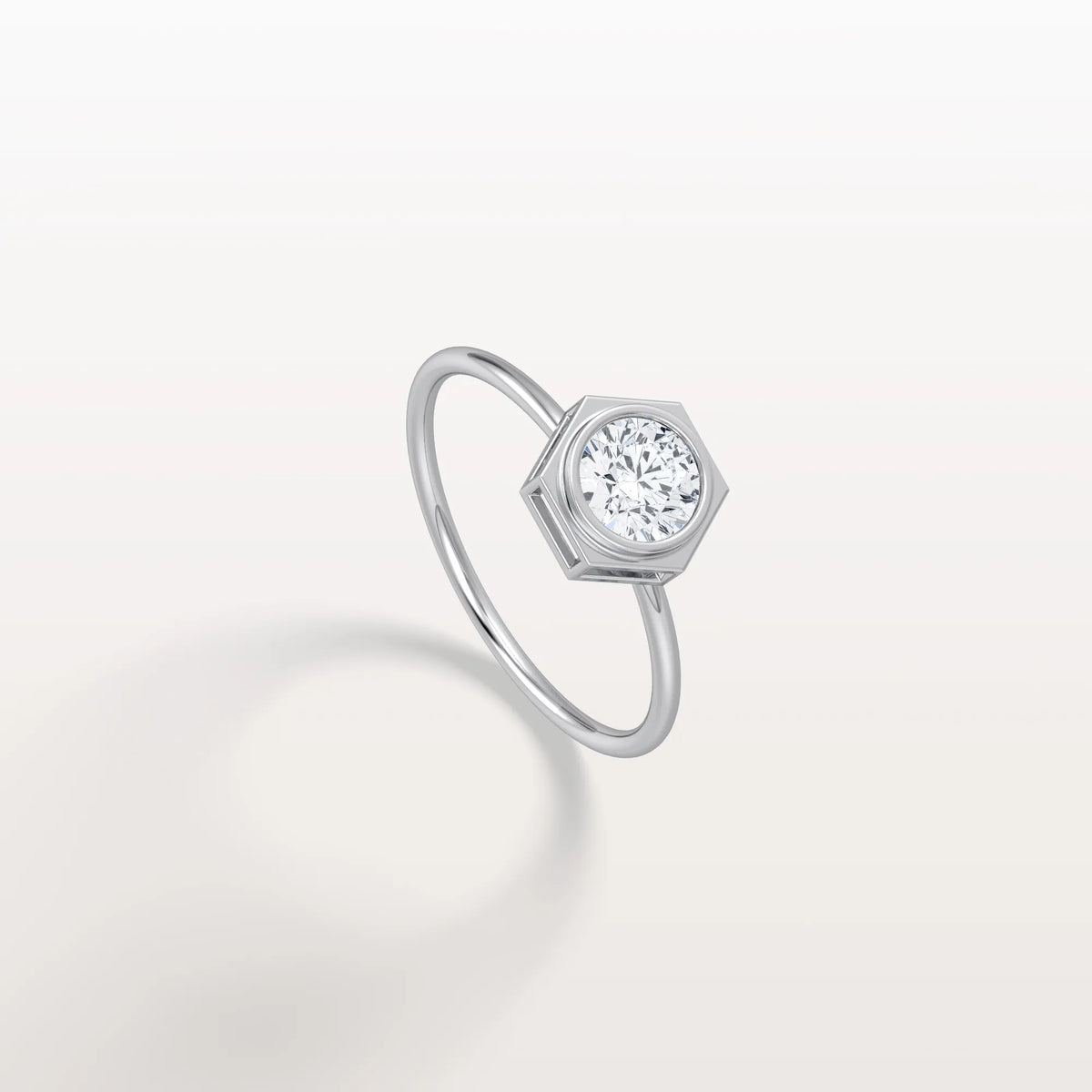 Hexagon Bezel Solitaire Round Lab Diamond Ring - Rings