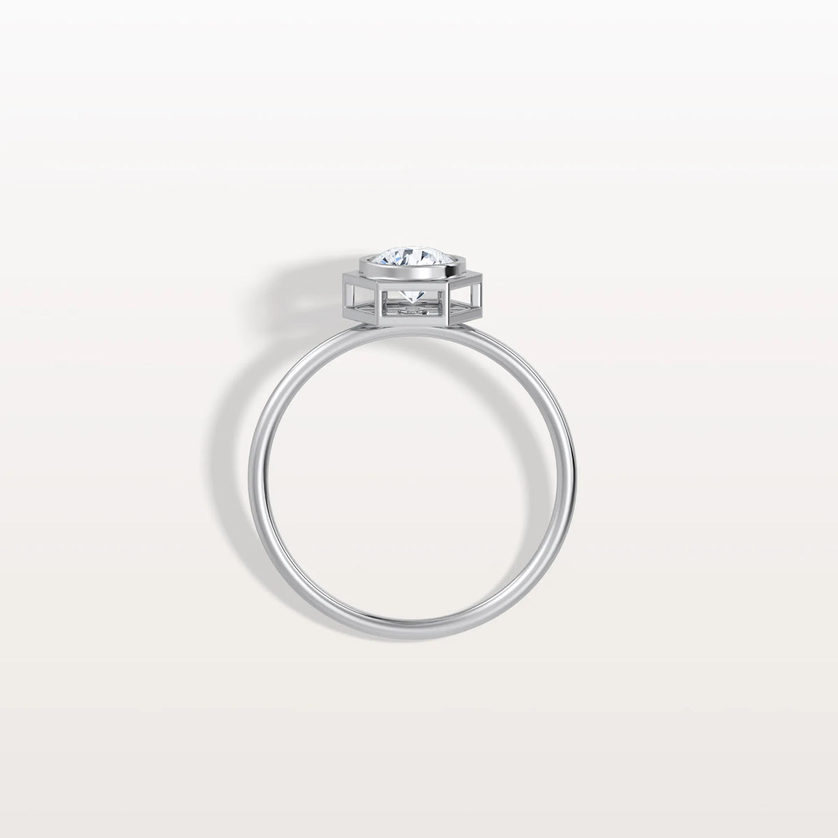Hexagon Bezel Solitaire Round Lab Diamond Ring - Rings