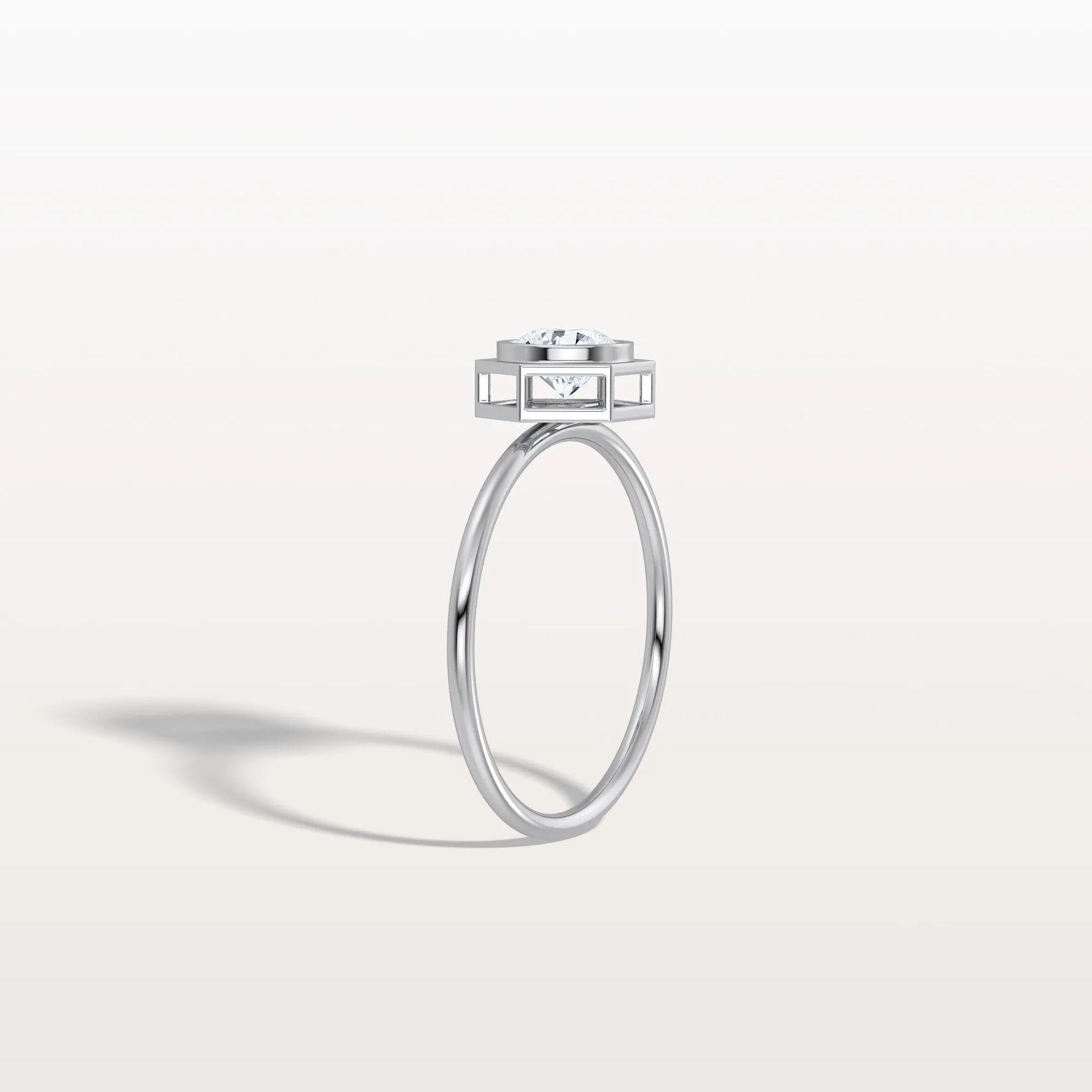 Hexagon Bezel Solitaire Round Lab Diamond Ring - Rings