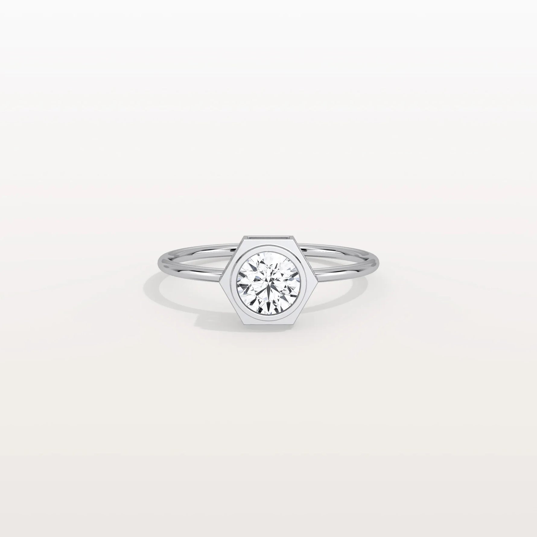 Hexagon Bezel Solitaire Round Lab Diamond Ring - Rings