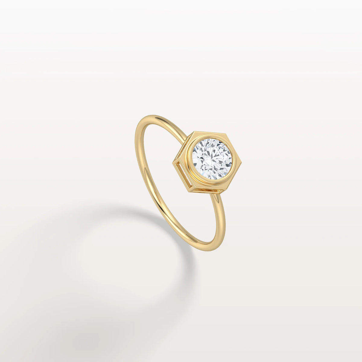 Hexagon Bezel Solitaire Round Lab Diamond Ring - Rings