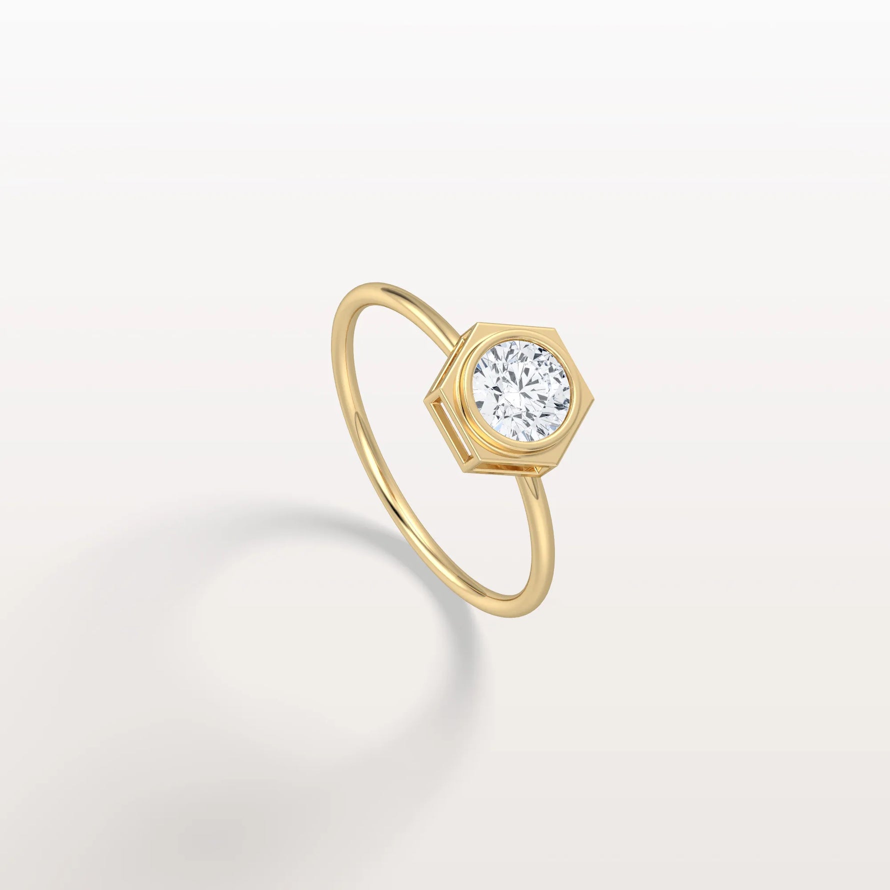 Hexagon Bezel Solitaire Round Lab Diamond Ring - Rings