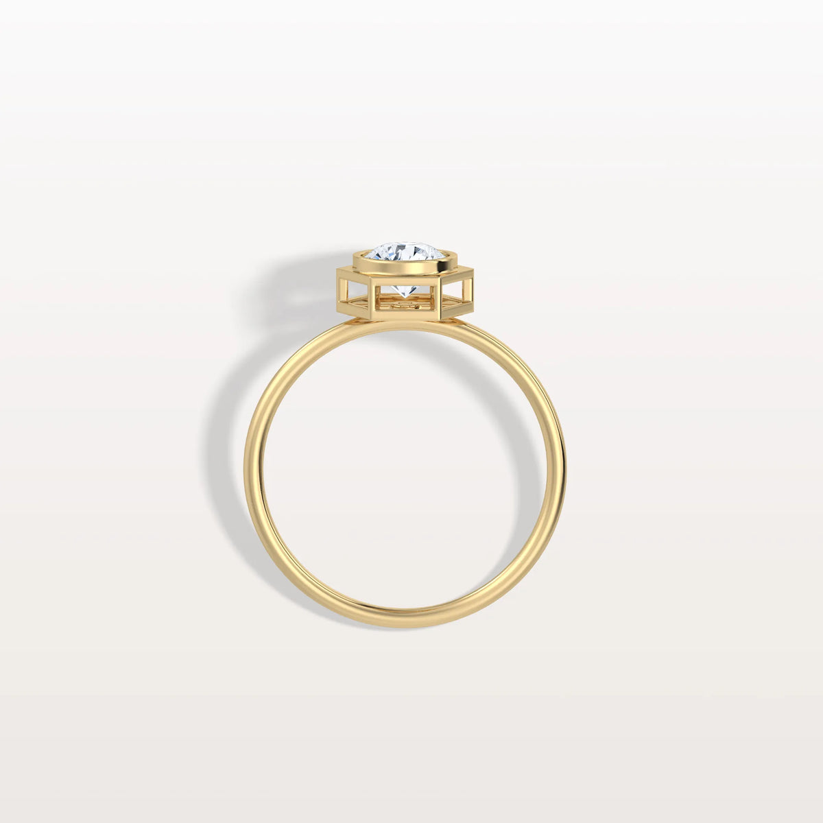 Hexagon Bezel Solitaire Round Lab Diamond Ring - Rings