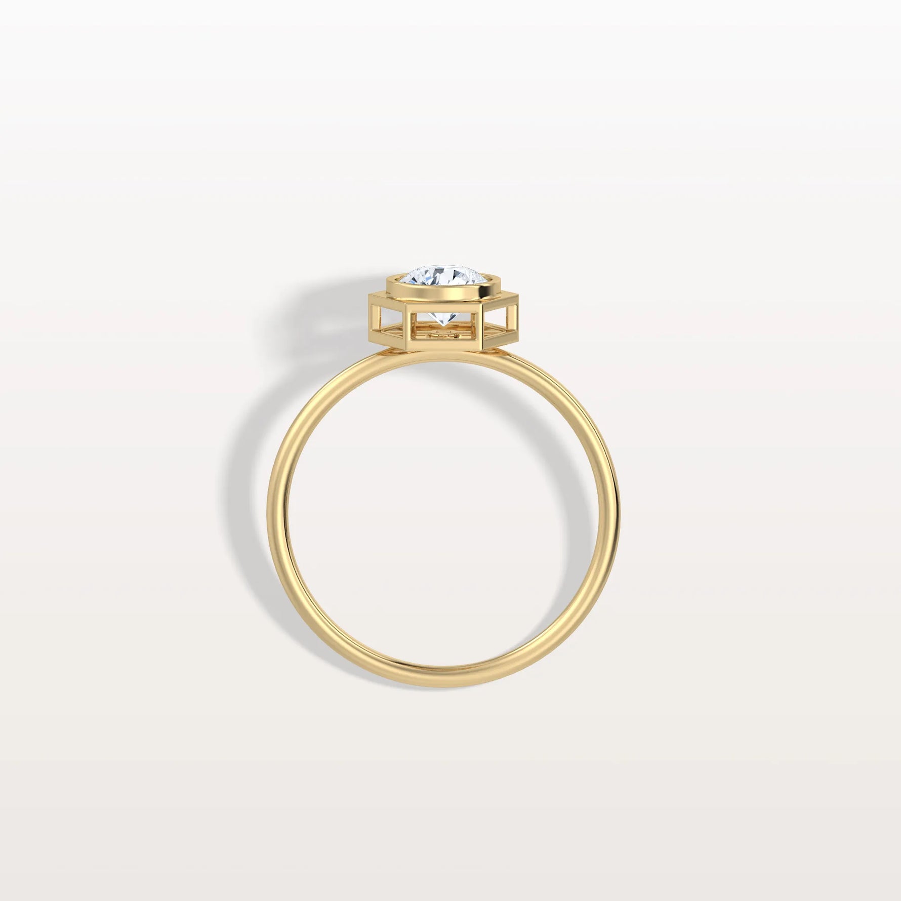 Hexagon Bezel Solitaire Round Lab Diamond Ring - Rings