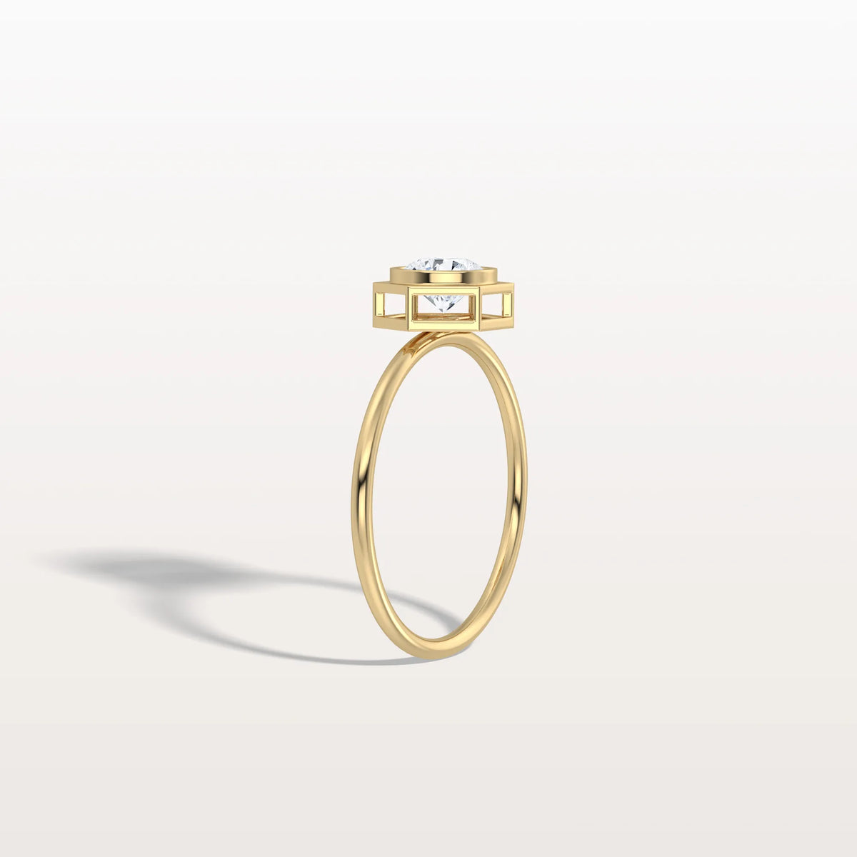 Hexagon Bezel Solitaire Round Lab Diamond Ring - Rings