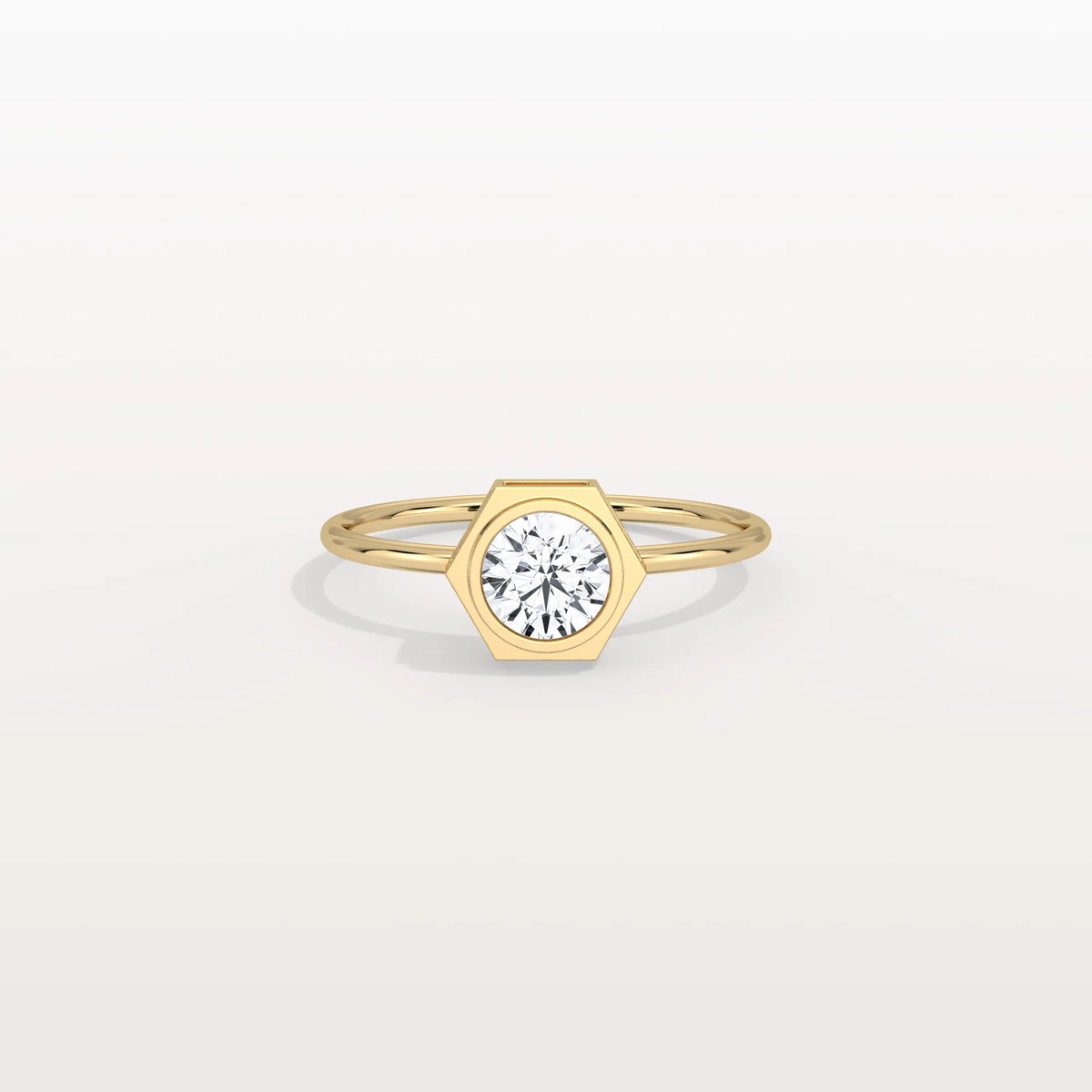 Hexagon Bezel Solitaire Round Lab Diamond Ring - Rings