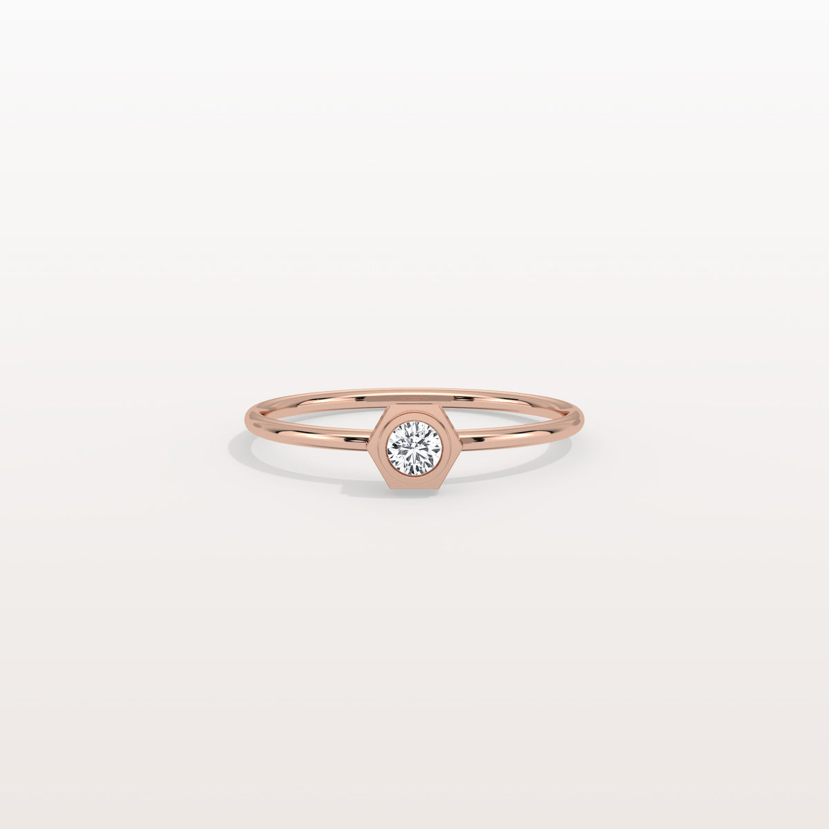 0.1CT Hexagon Bezel Solitaire Round Lab Diamond Ring - Rings