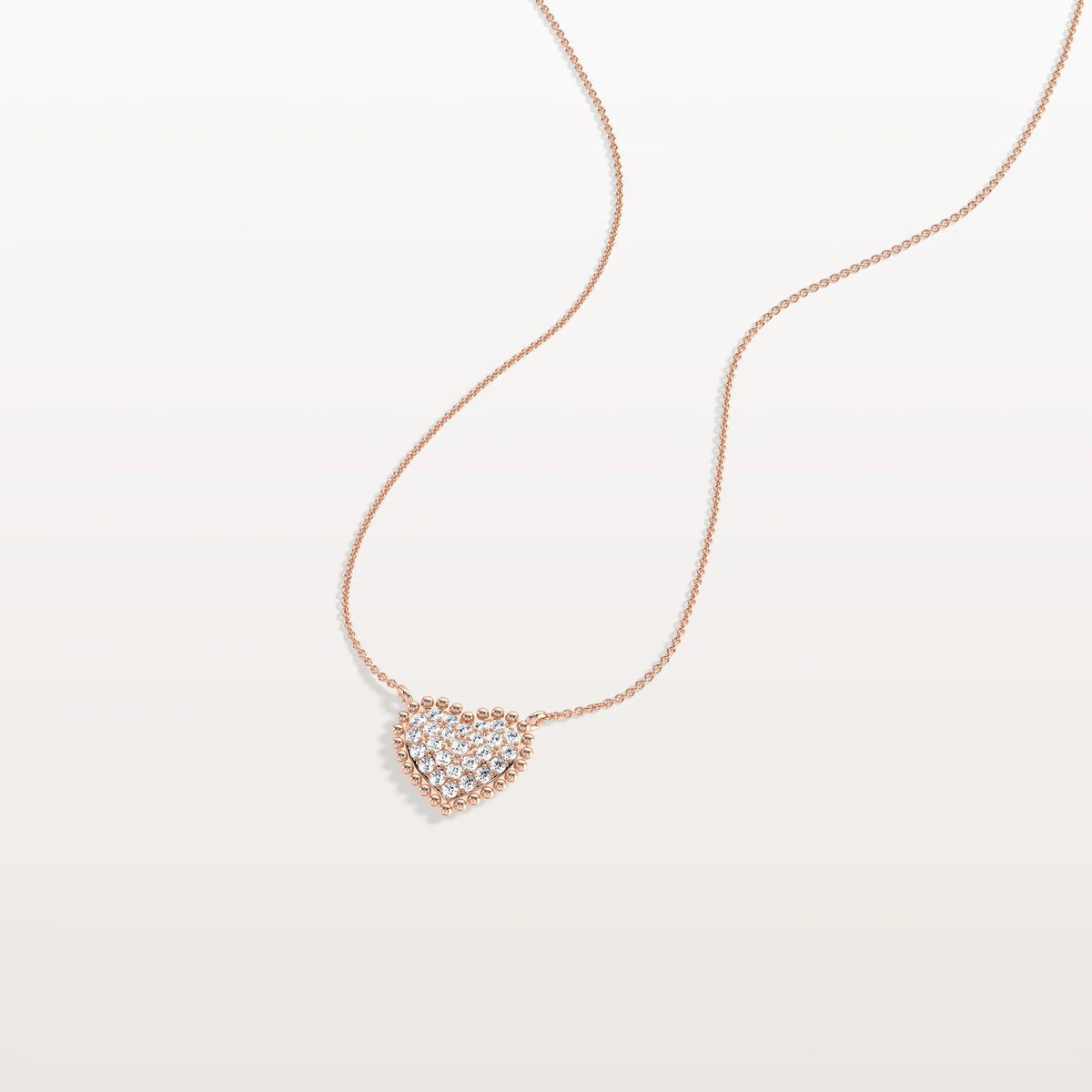 Lab Grown Diamond Beaded Heart Necklace in 14K Solid Gold/Platinum - Necklaces