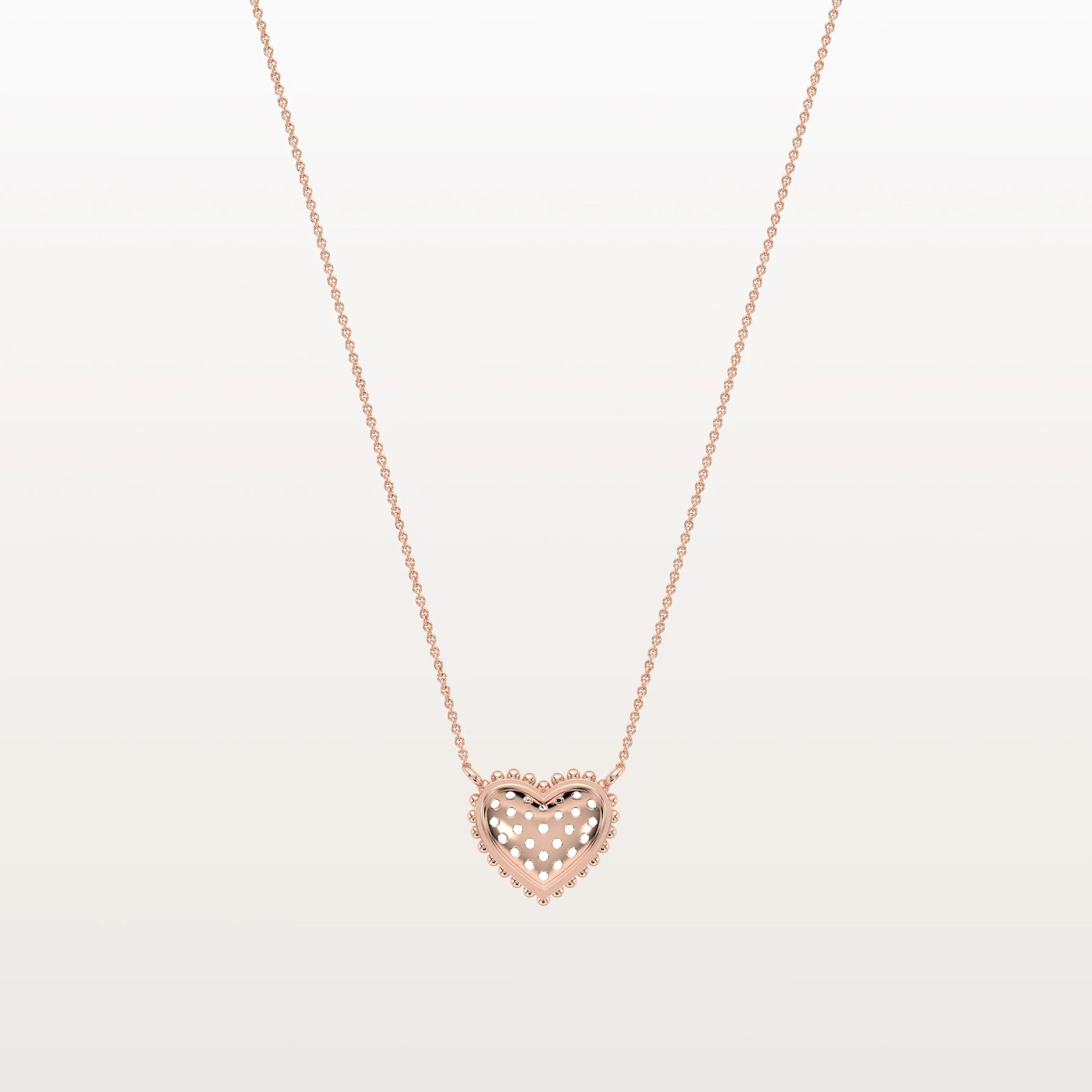 Lab Grown Diamond Beaded Heart Necklace in 14K Solid Gold/Platinum - Necklaces