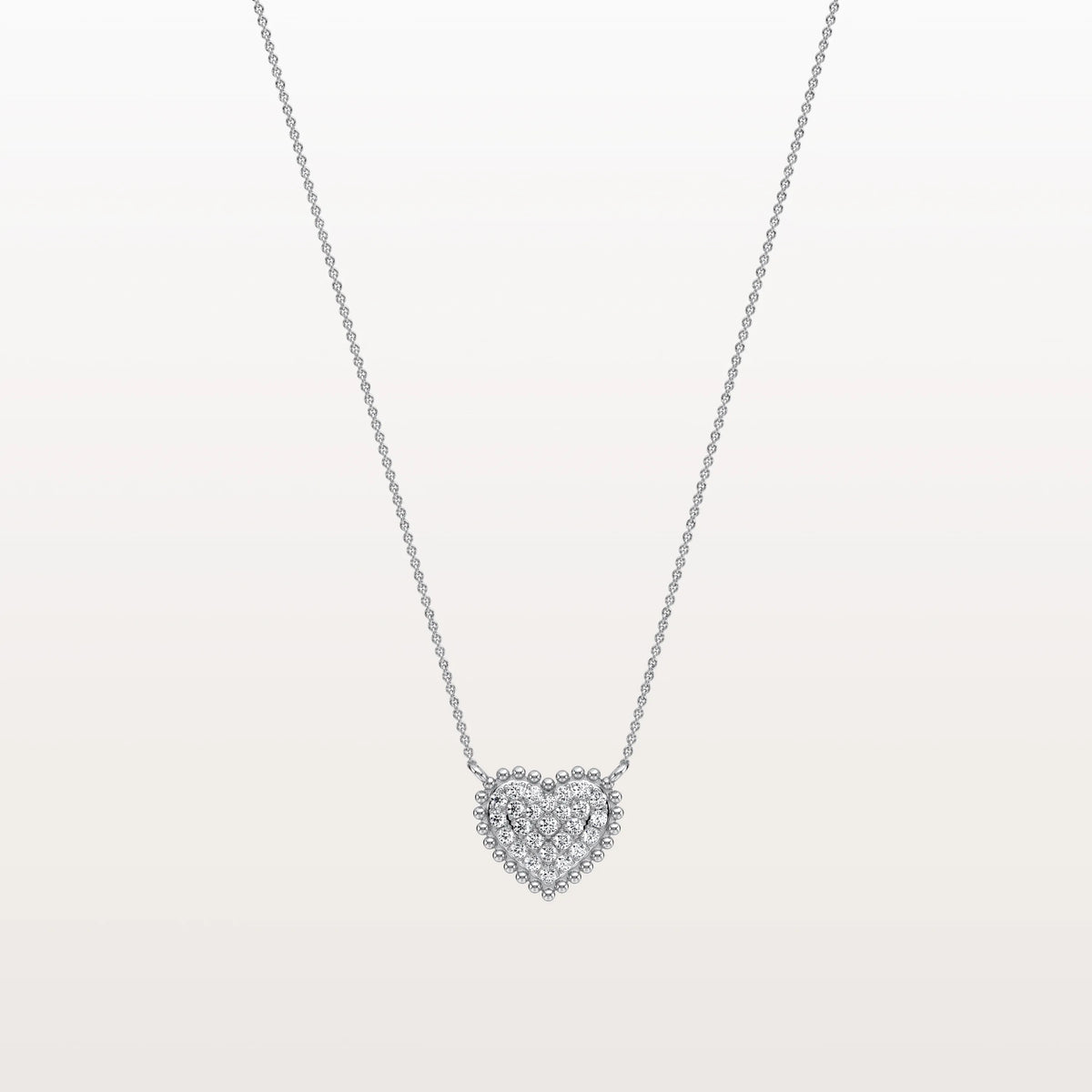 Lab Grown Diamond Beaded Heart Necklace in 14K Solid Gold/Platinum - Necklaces
