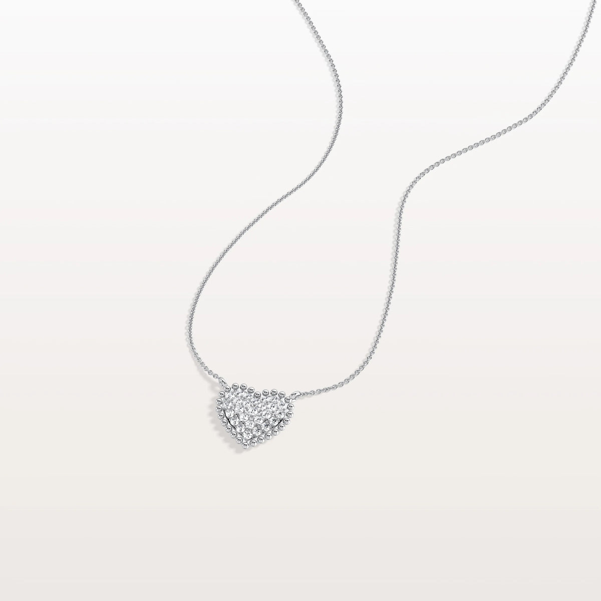 Lab Grown Diamond Beaded Heart Necklace in 14K Solid Gold/Platinum - Necklaces