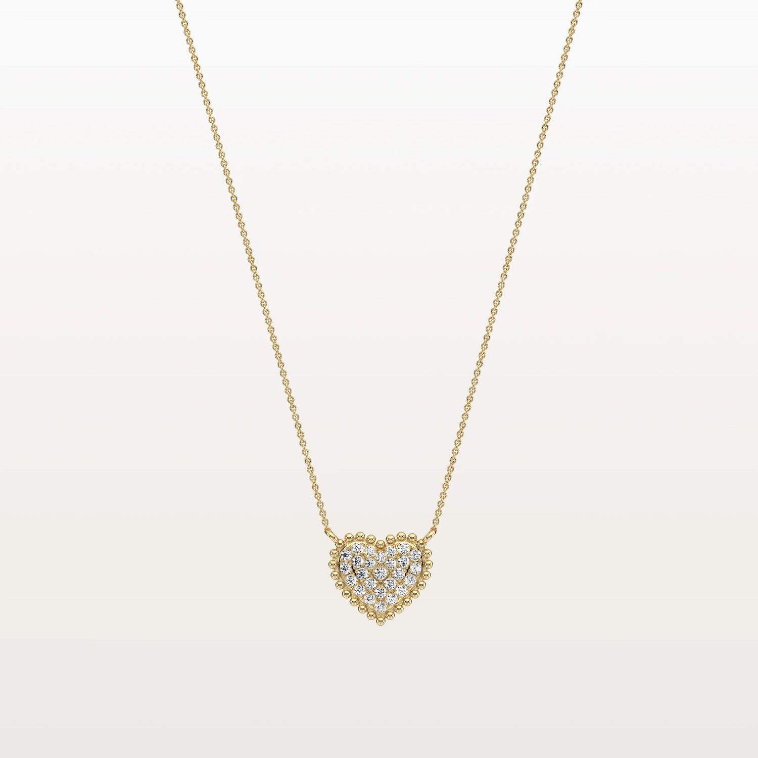 Lab Grown Diamond Beaded Heart Necklace in 14K Solid Gold/Platinum - Necklaces
