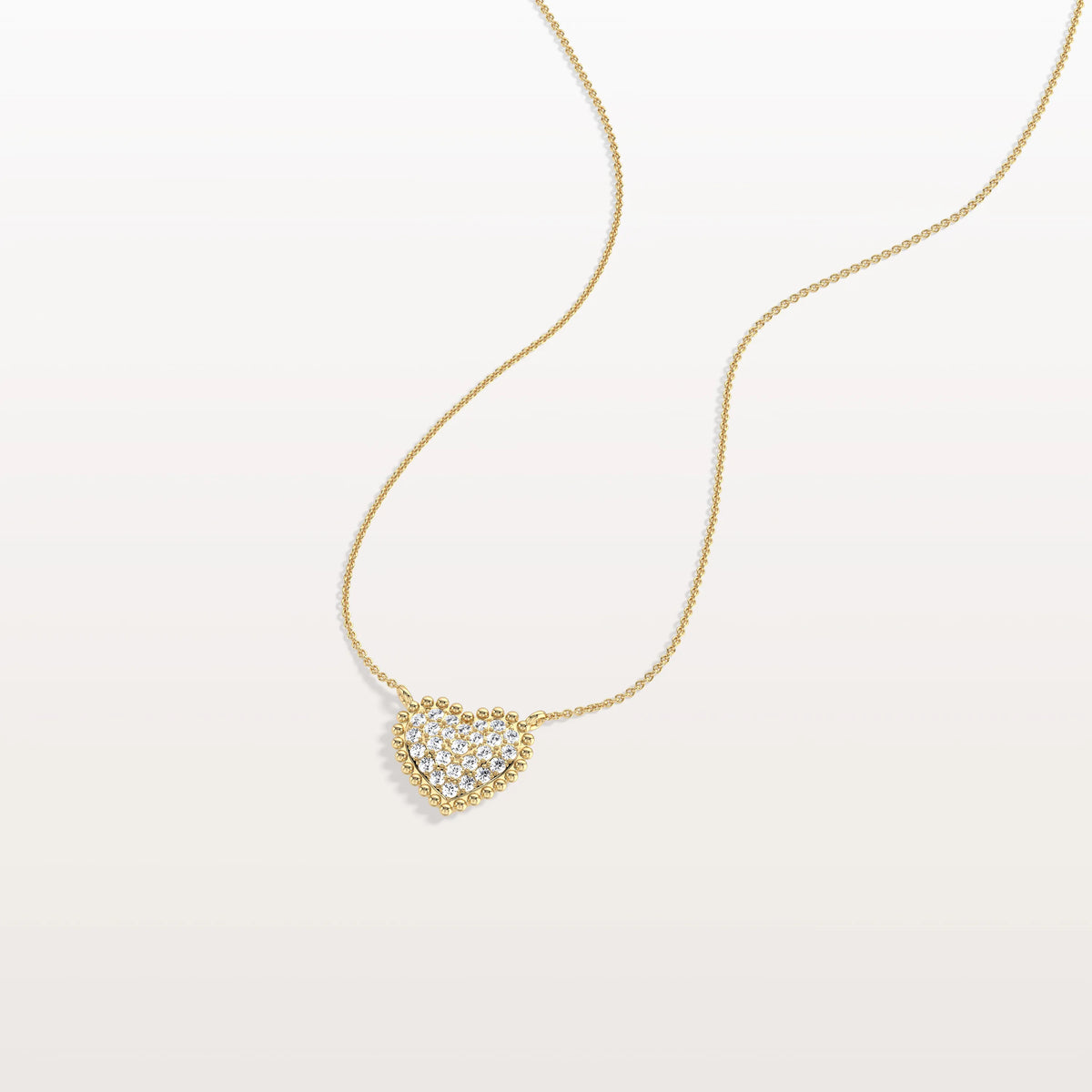 Lab Grown Diamond Beaded Heart Necklace in 14K Solid Gold/Platinum - Necklaces