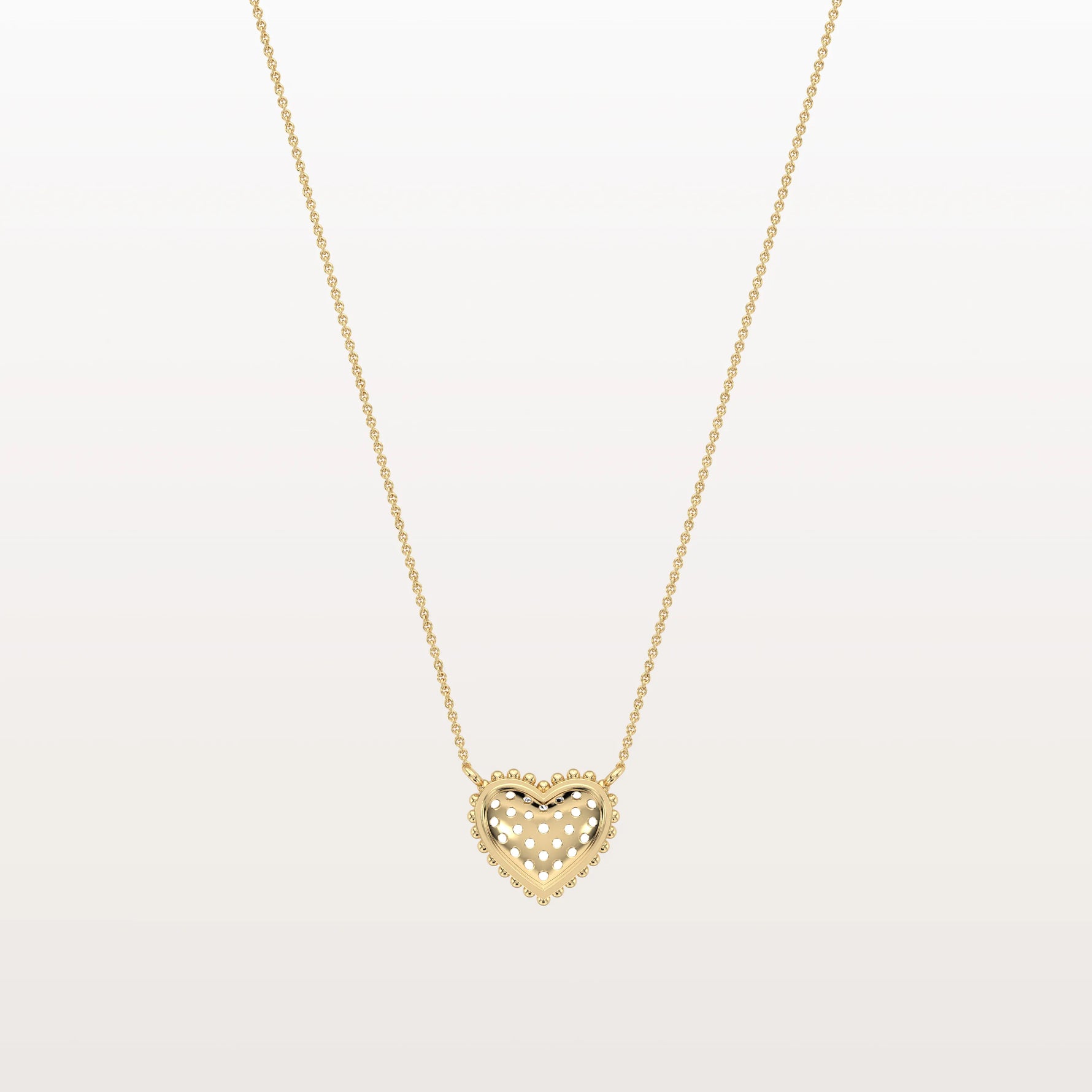 Lab Grown Diamond Beaded Heart Necklace in 14K Solid Gold/Platinum - Necklaces