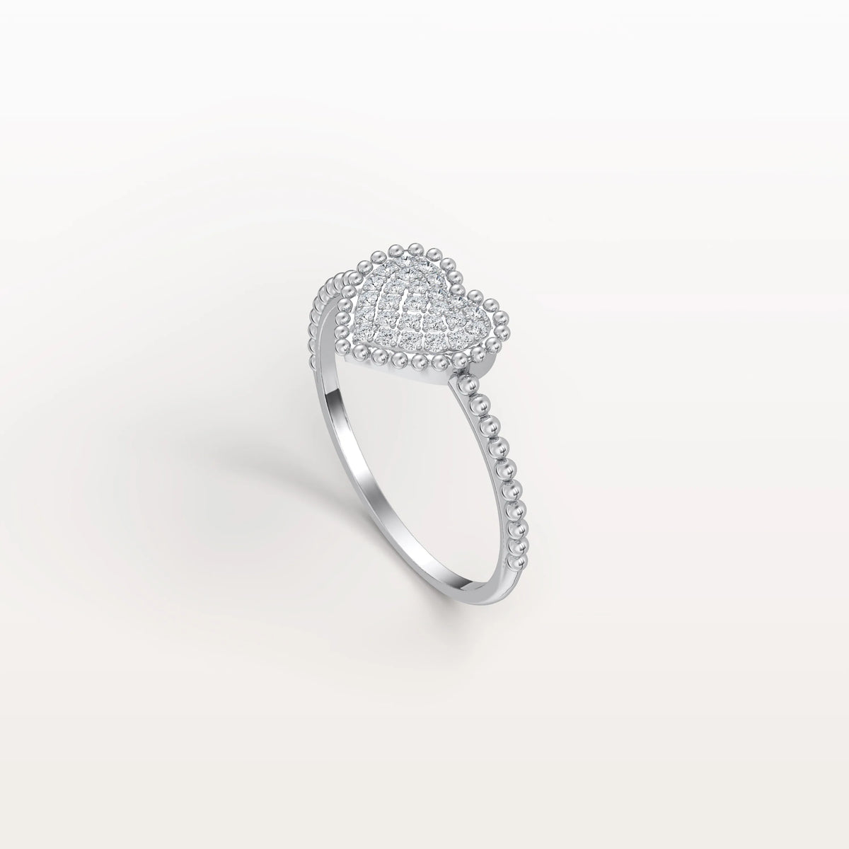 Lab Grown Diamond Beaded Heart Ring in 14K White Gold - Rings