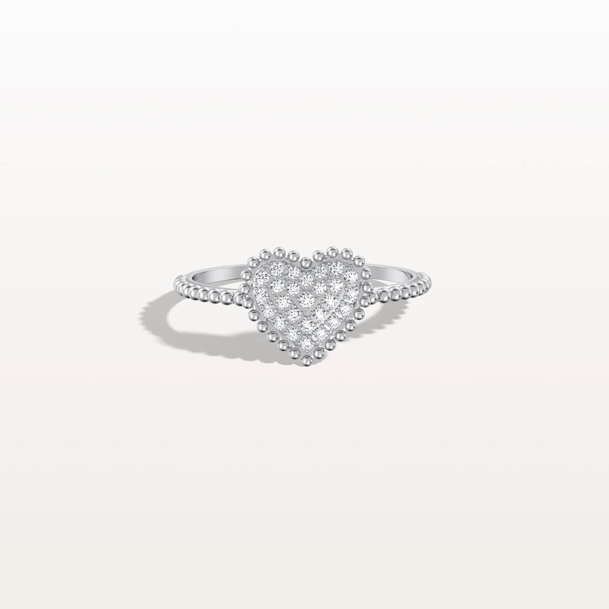 Lab Grown Diamond Beaded Heart Ring in 14K White Gold - Rings