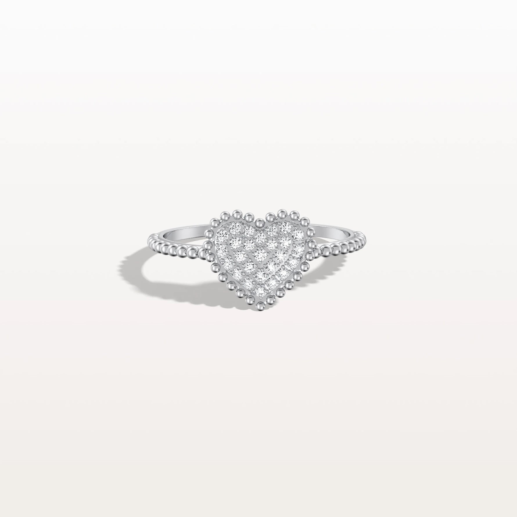 Lab Grown Diamond Beaded Heart Ring in 14K White Gold - Rings