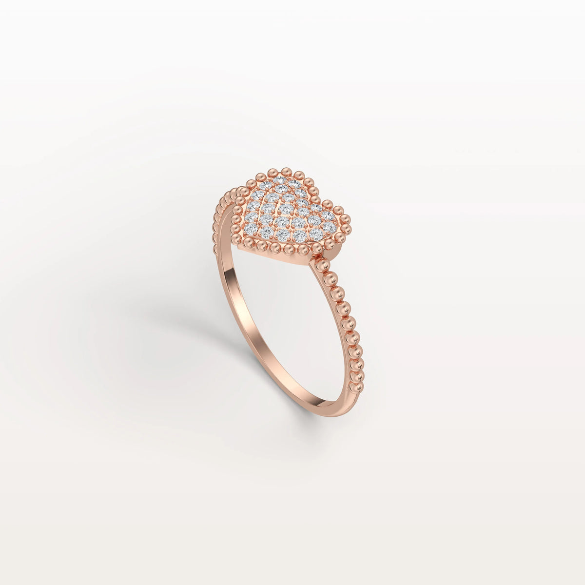 Lab Grown Diamond Beaded Heart Ring in 14K White Gold - Rings