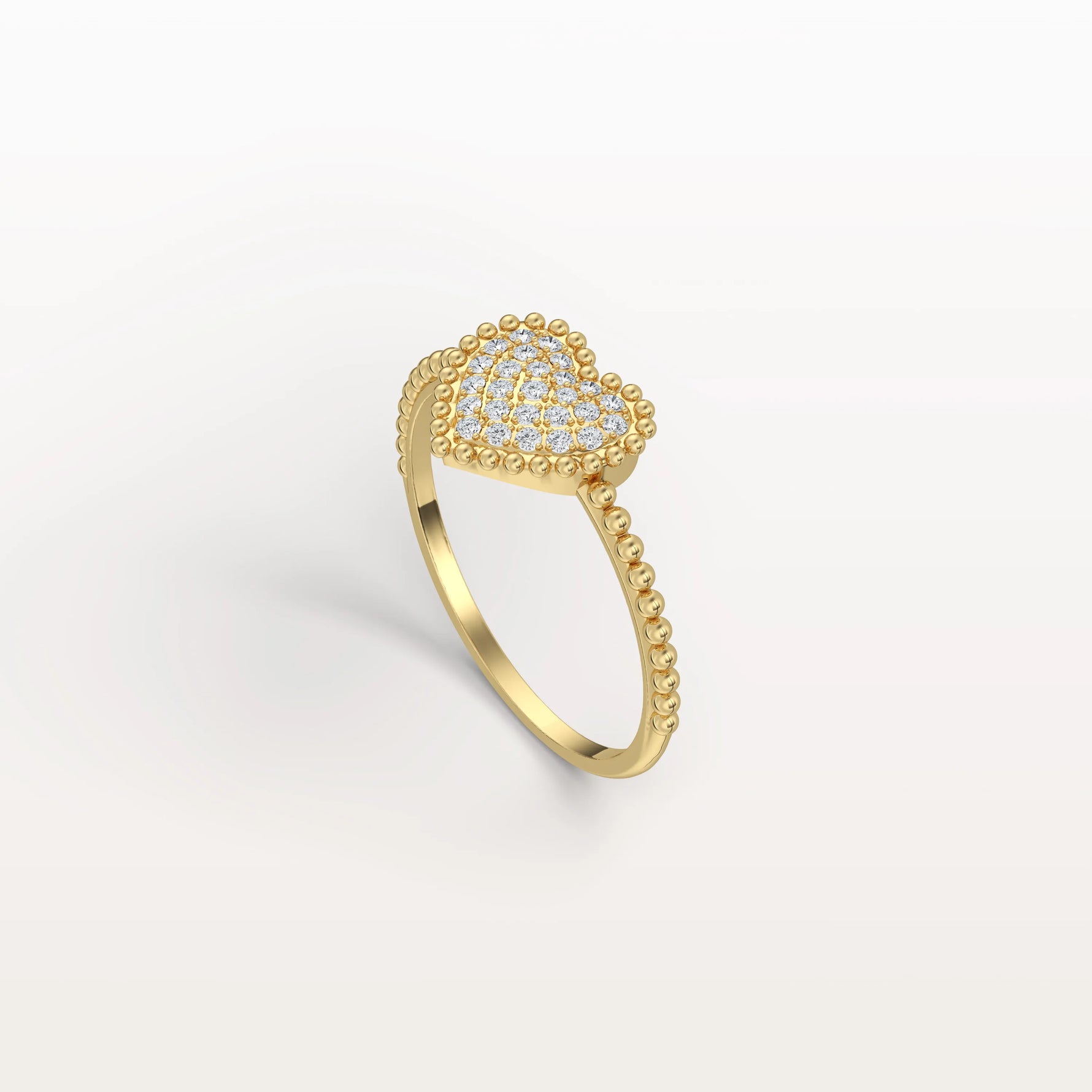 Lab Grown Diamond Beaded Heart Ring in 14K White Gold - Rings