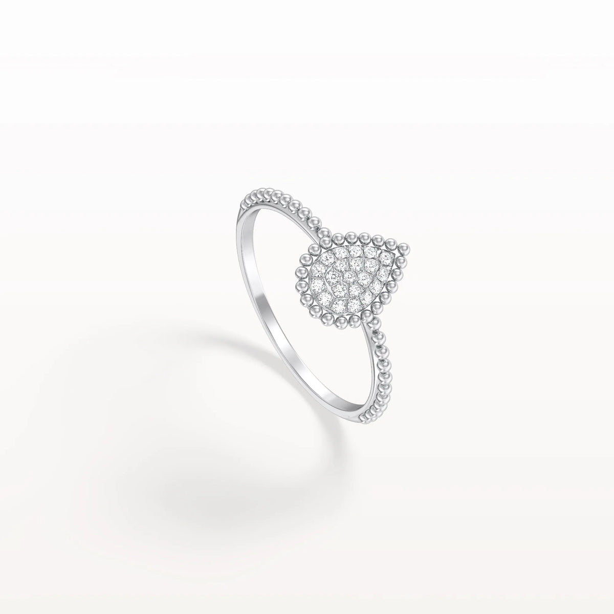 Lab Diamond Beaded Pear Shaped Ring in 14K Gold/Platinum - Rings