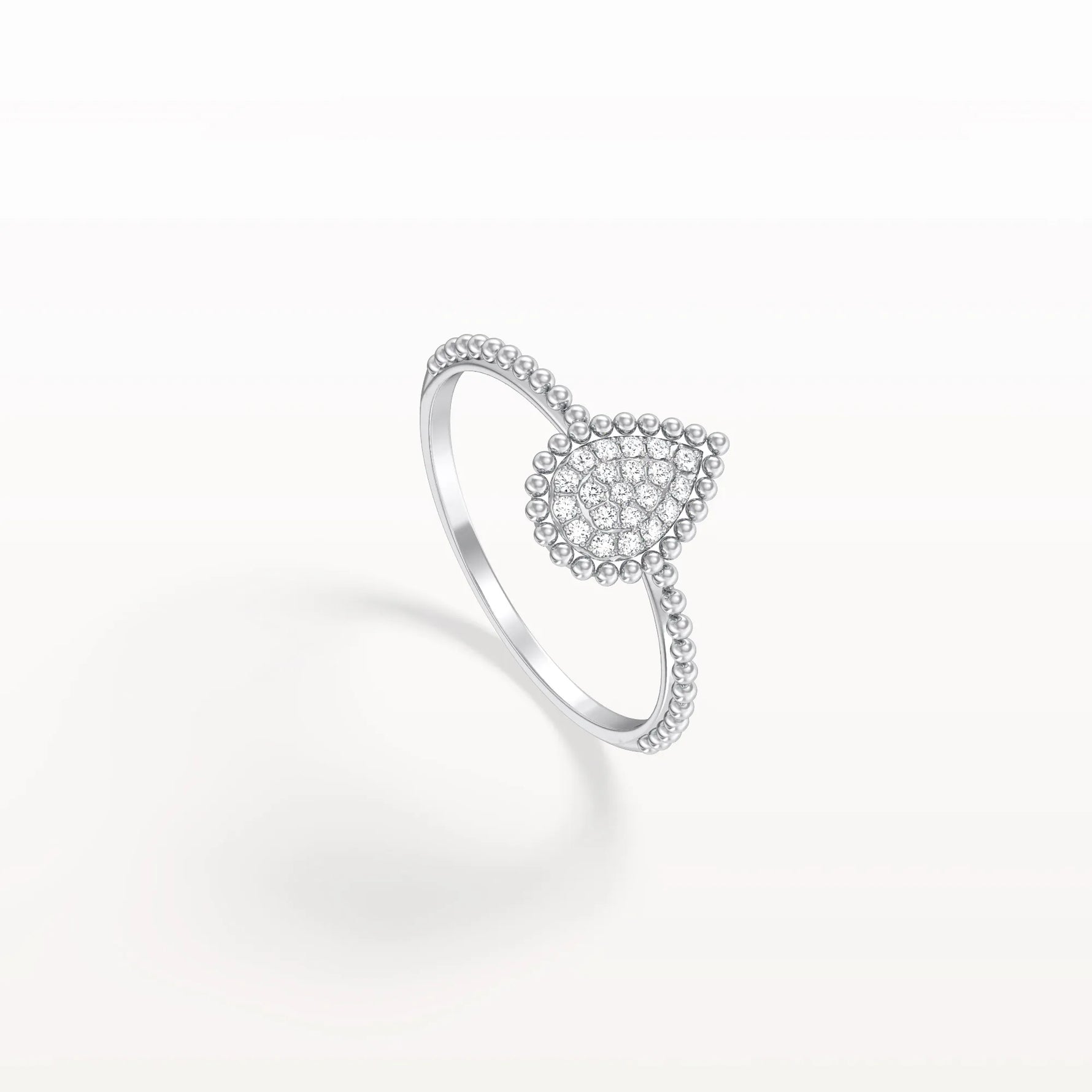 Lab Diamond Beaded Pear Shaped Ring in 14K Gold/Platinum - Rings