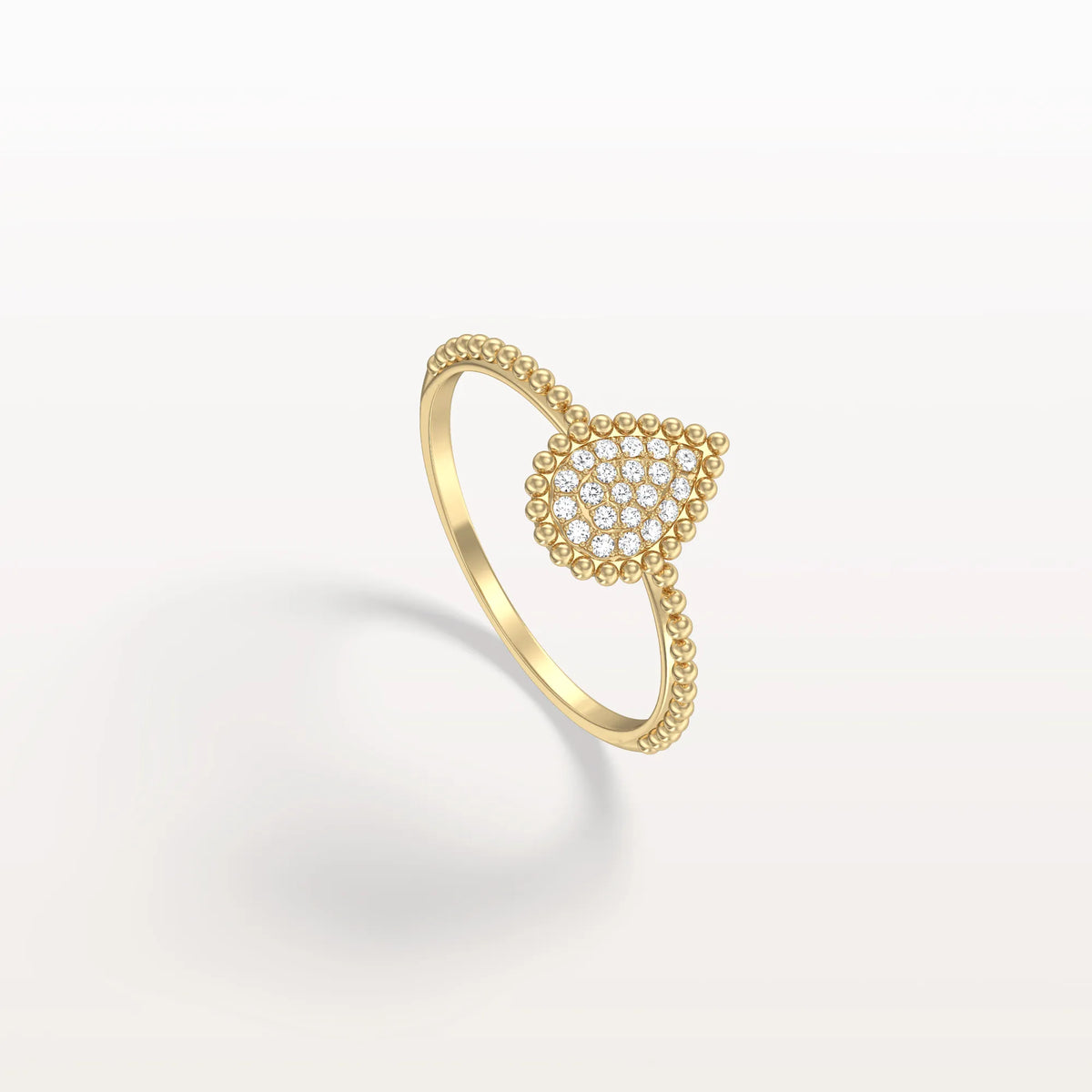 Lab Diamond Beaded Pear Shaped Ring in 14K Gold/Platinum - Rings