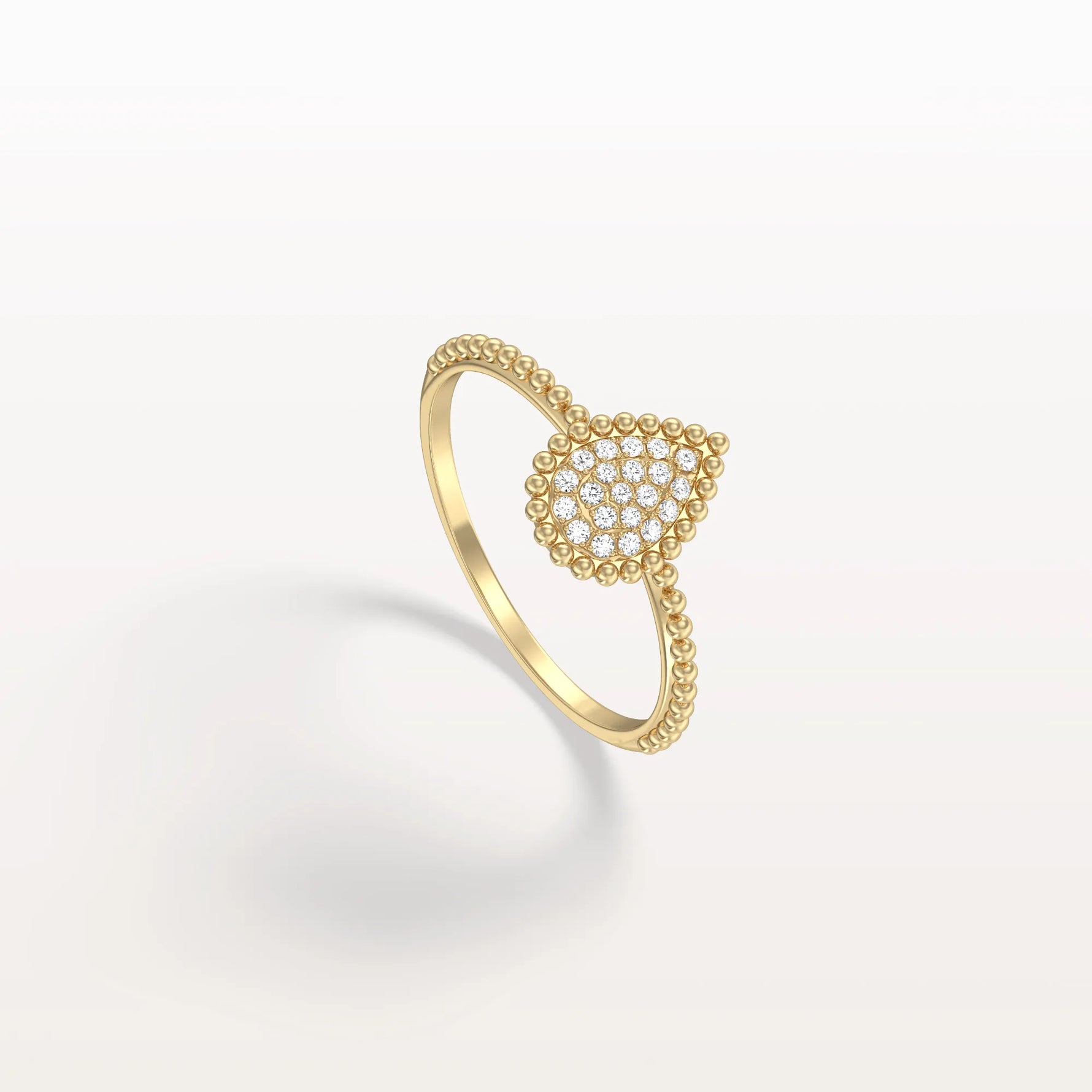 Lab Diamond Beaded Pear Shaped Ring in 14K Gold/Platinum - Rings