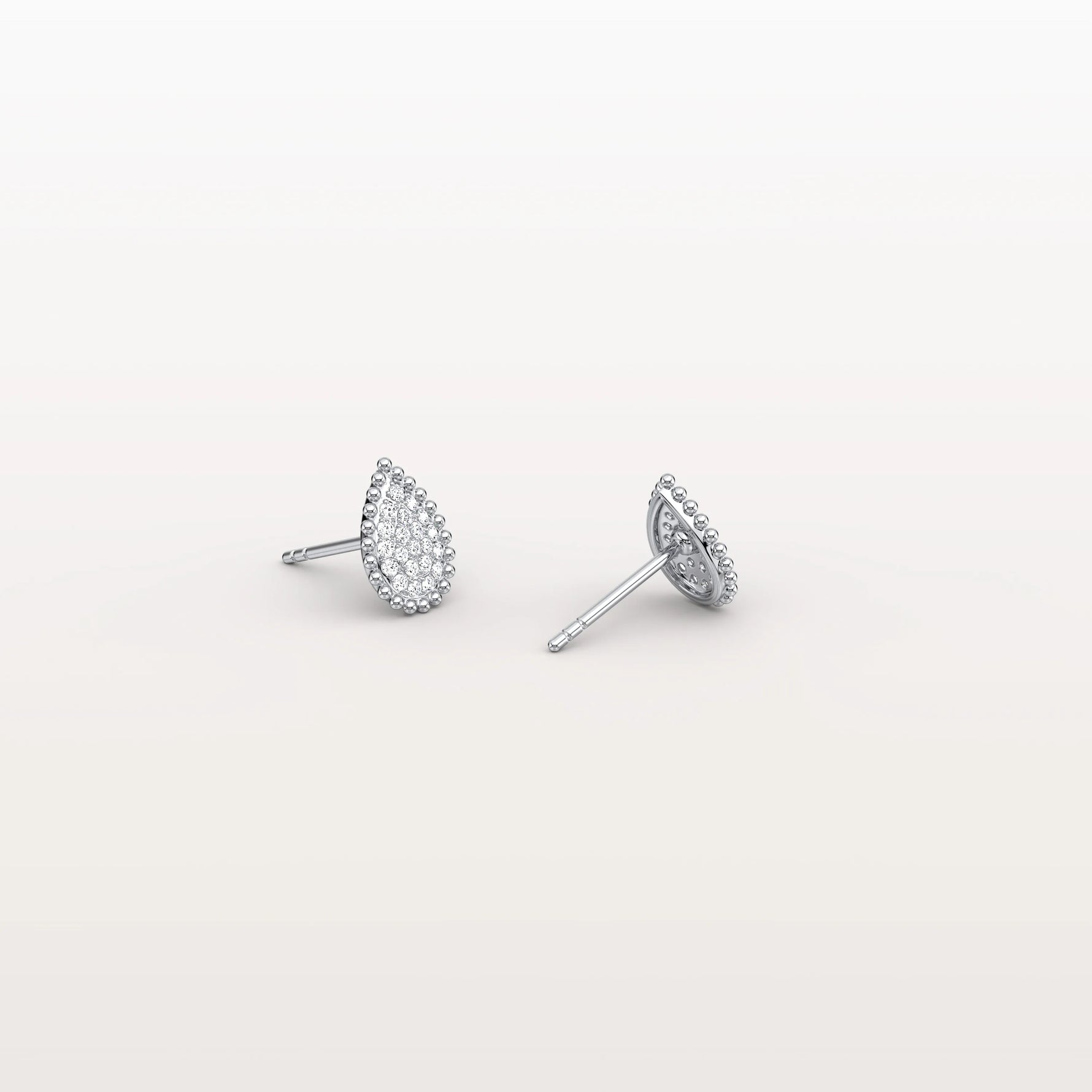 Beaded Teardrop Lab Grown Diamond Earrings in 14K White Gold - Earrings