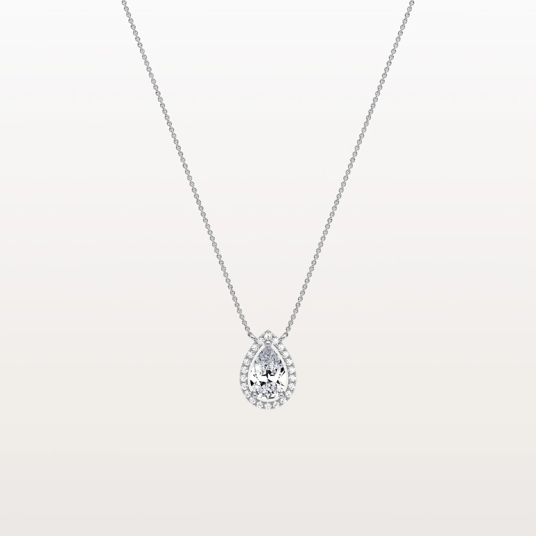 0.5CT Lab Grown Diamond Teardrop Halo Necklace In 14K Solid Gold/Platinum - Necklaces
