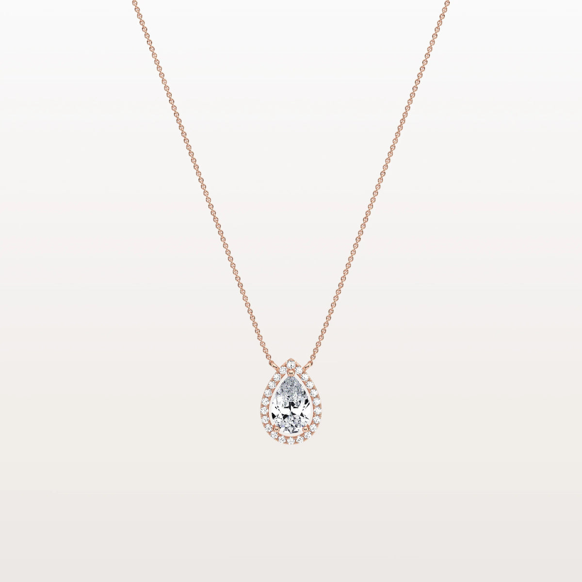 0.5CT Lab Grown Diamond Teardrop Halo Necklace In 14K Solid Gold/Platinum - Necklaces