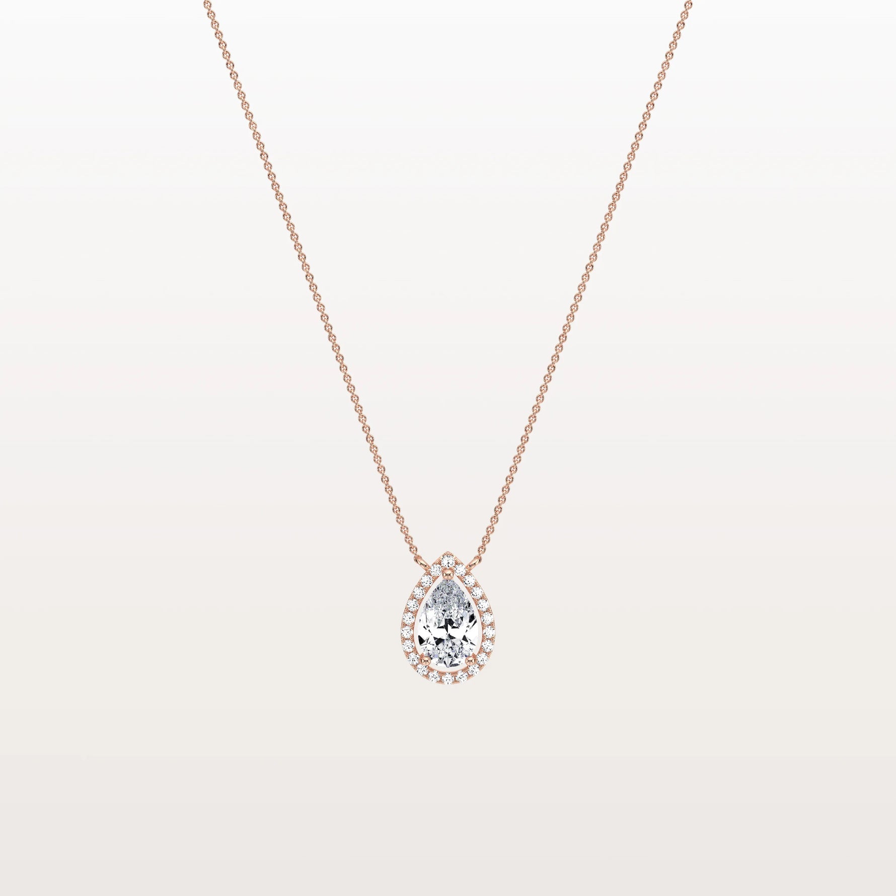 0.5CT Lab Grown Diamond Teardrop Halo Necklace In 14K Solid Gold/Platinum - Necklaces