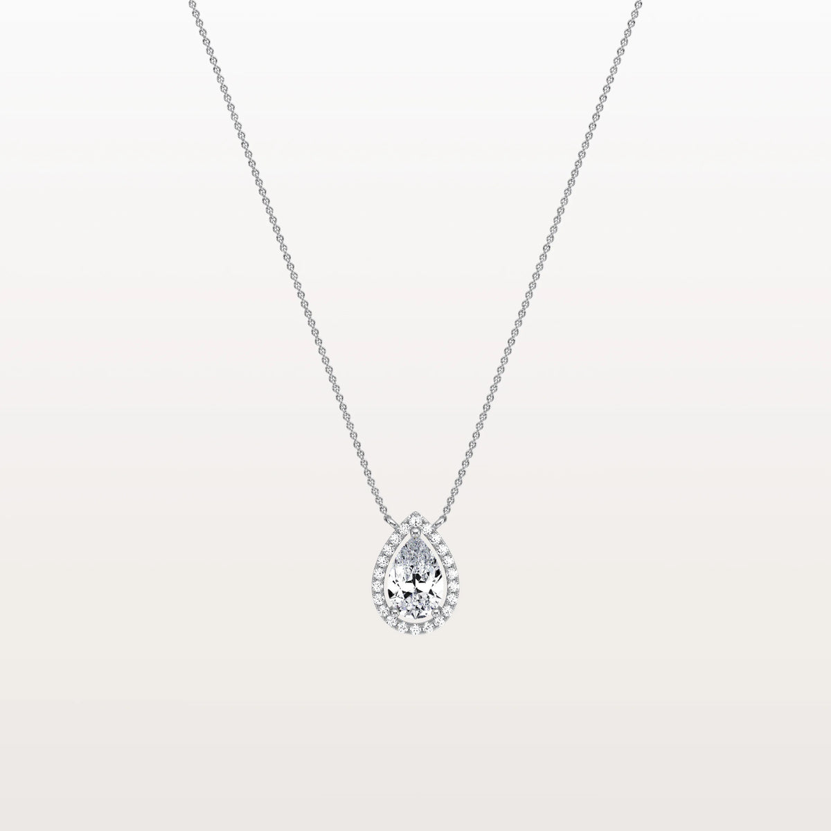 0.5CT Lab Grown Diamond Teardrop Halo Necklace In 14K Solid Gold/Platinum - Necklaces