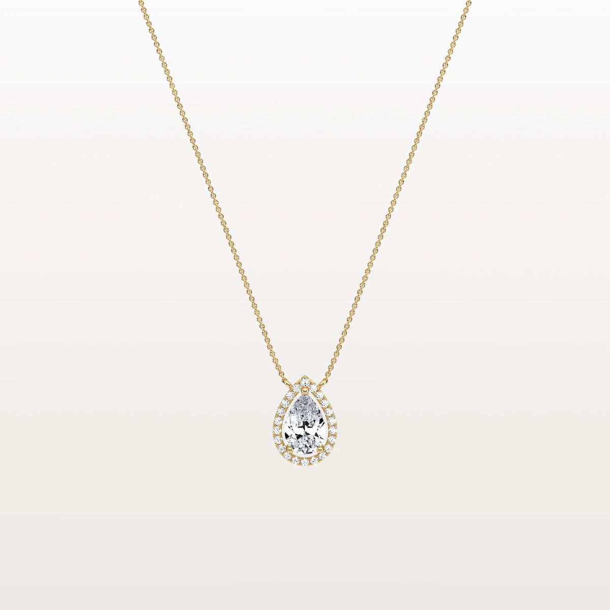 0.5CT Lab Grown Diamond Teardrop Halo Necklace In 14K Solid Gold/Platinum - Necklaces