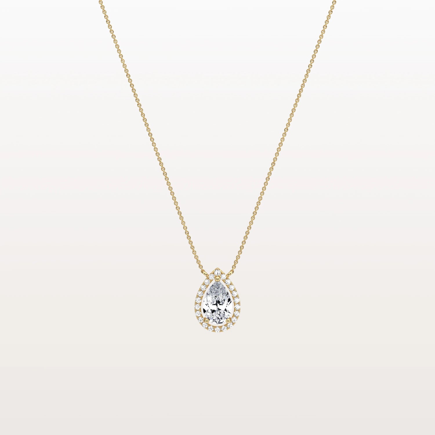 0.5CT Lab Grown Diamond Teardrop Halo Necklace In 14K Solid Gold/Platinum - Necklaces